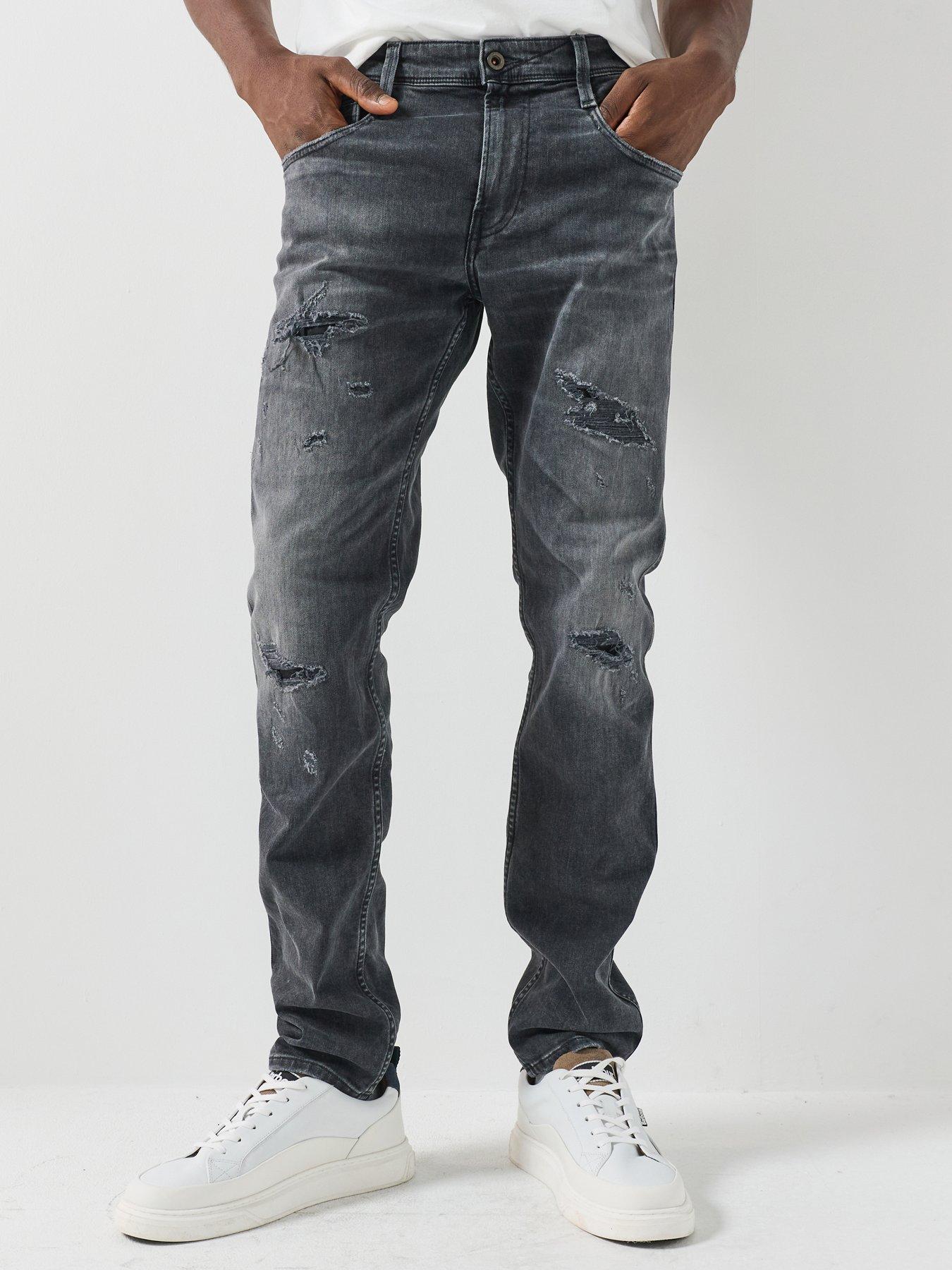 Image 1 of 6 of Replay Replay Anbass Distressed Slim Fit Jeans - Dark Grey