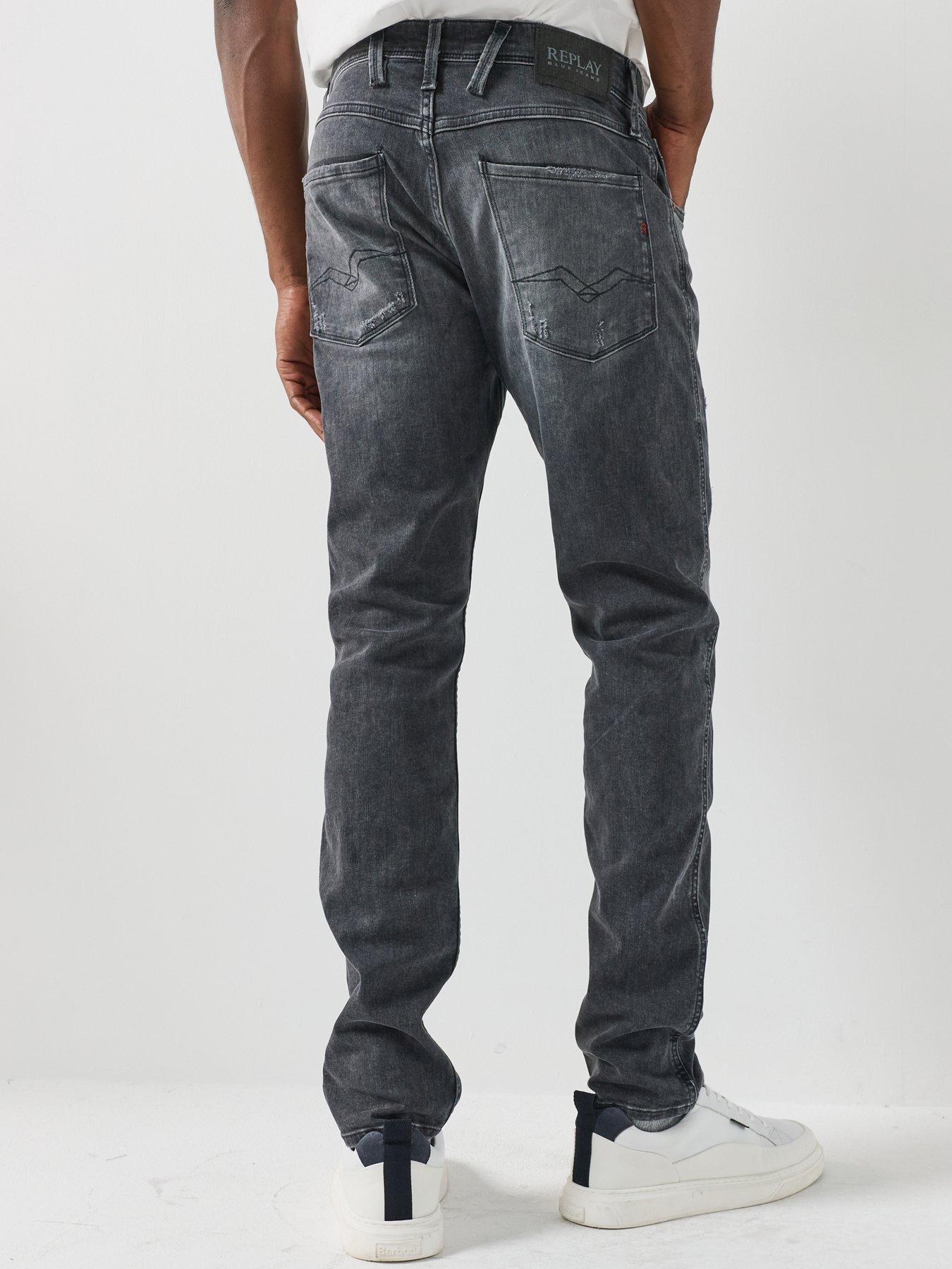 Image 2 of 6 of Replay Replay Anbass Distressed Slim Fit Jeans - Dark Grey