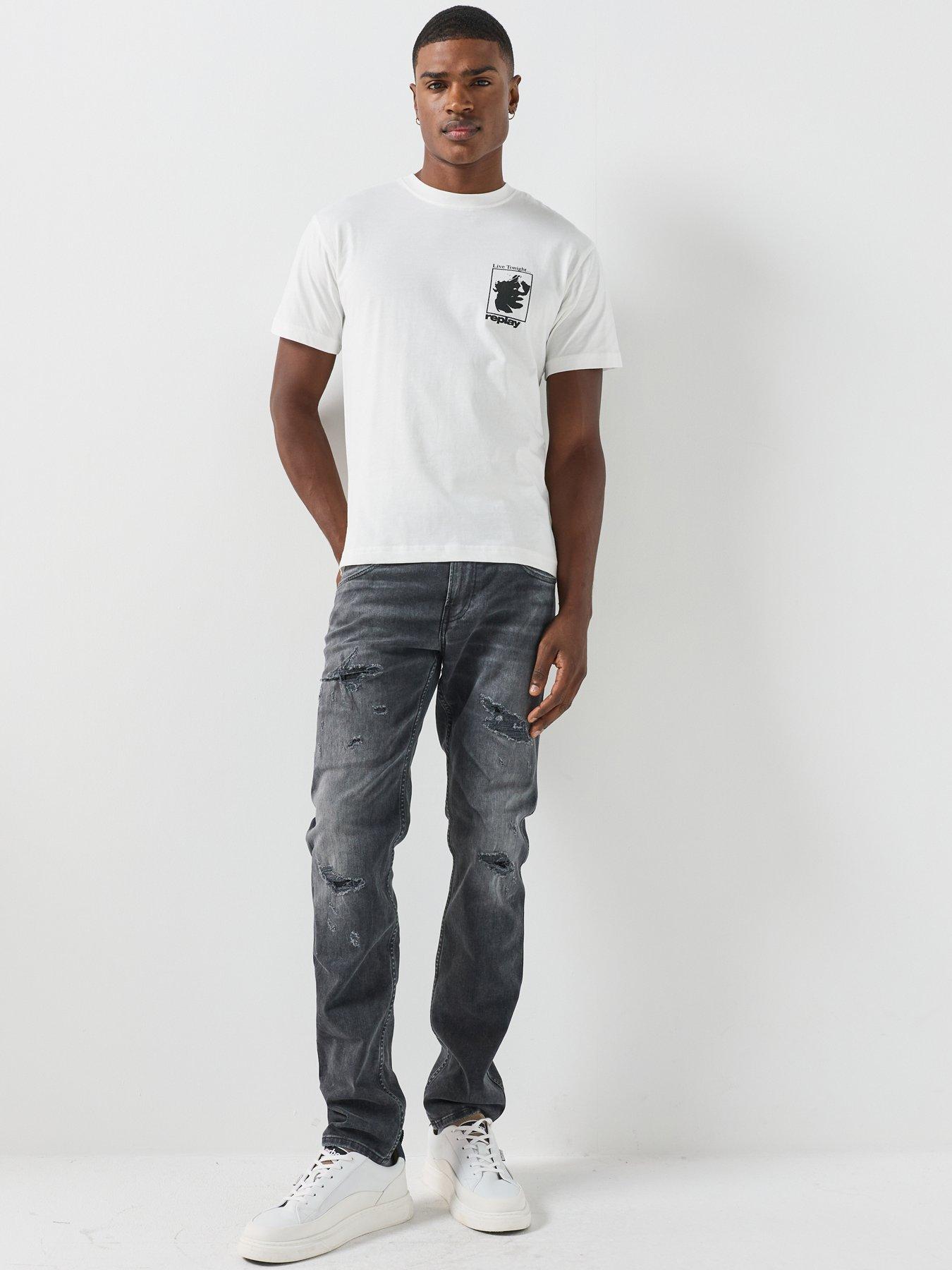 Image 3 of 6 of Replay Replay Anbass Distressed Slim Fit Jeans - Dark Grey