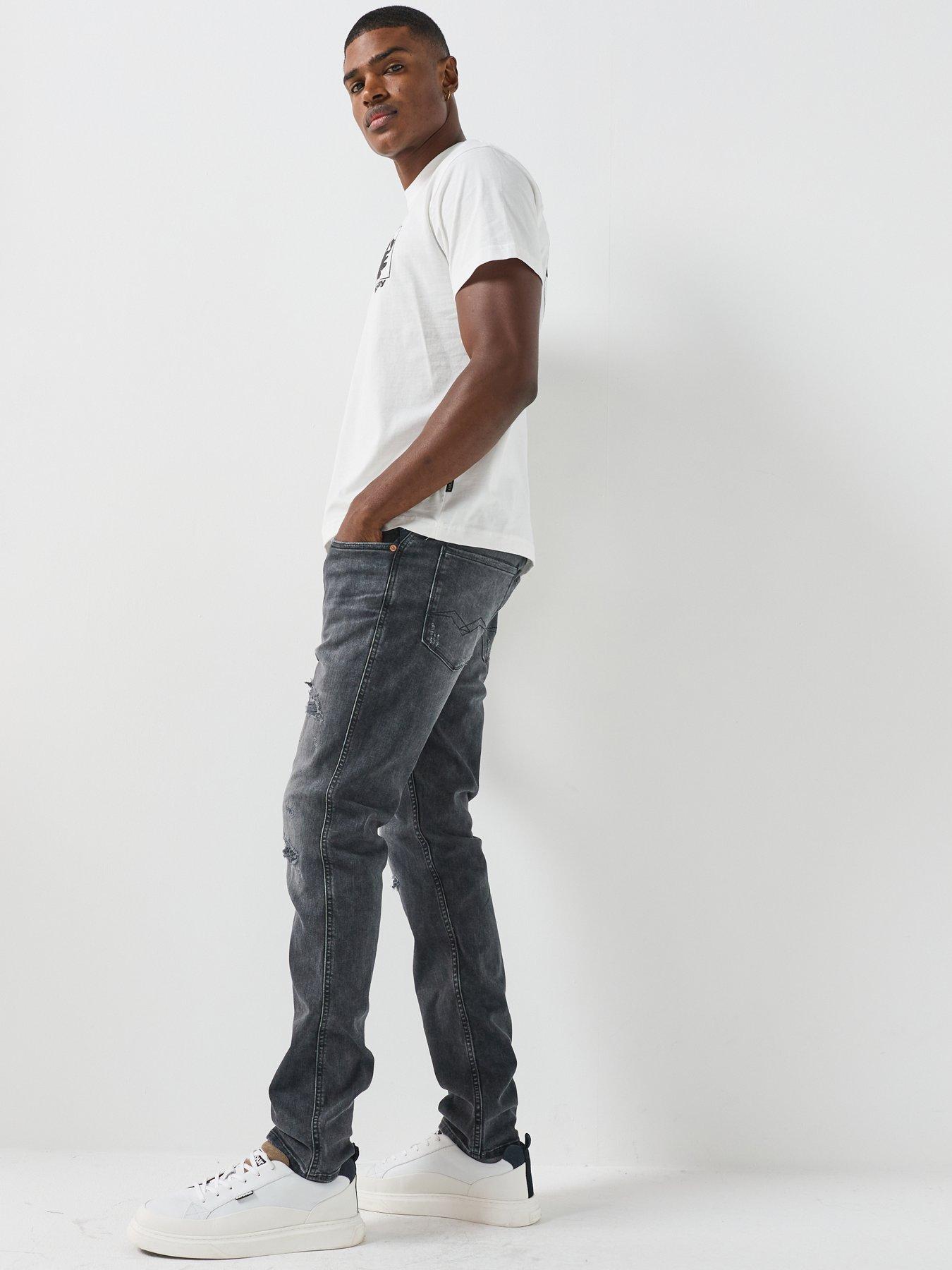 Image 4 of 6 of Replay Replay Anbass Distressed Slim Fit Jeans - Dark Grey