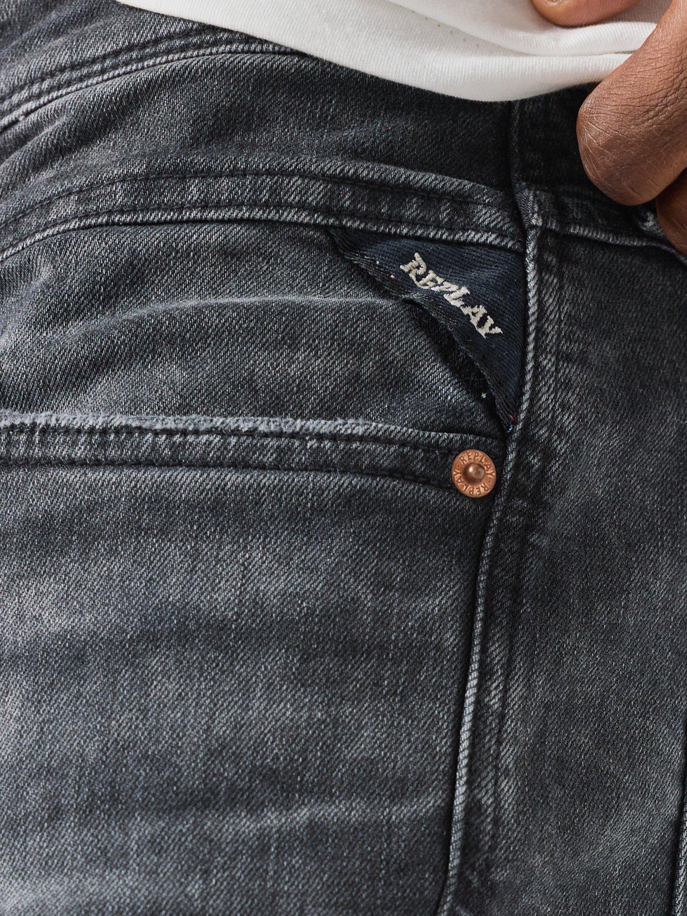 Image 5 of 6 of Replay Replay Anbass Distressed Slim Fit Jeans - Dark Grey