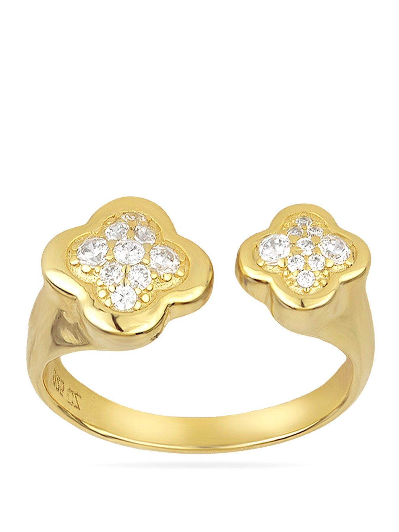 The Love Collection Gold Plated Sterling Silver Pave CZ Double Flower Ring
