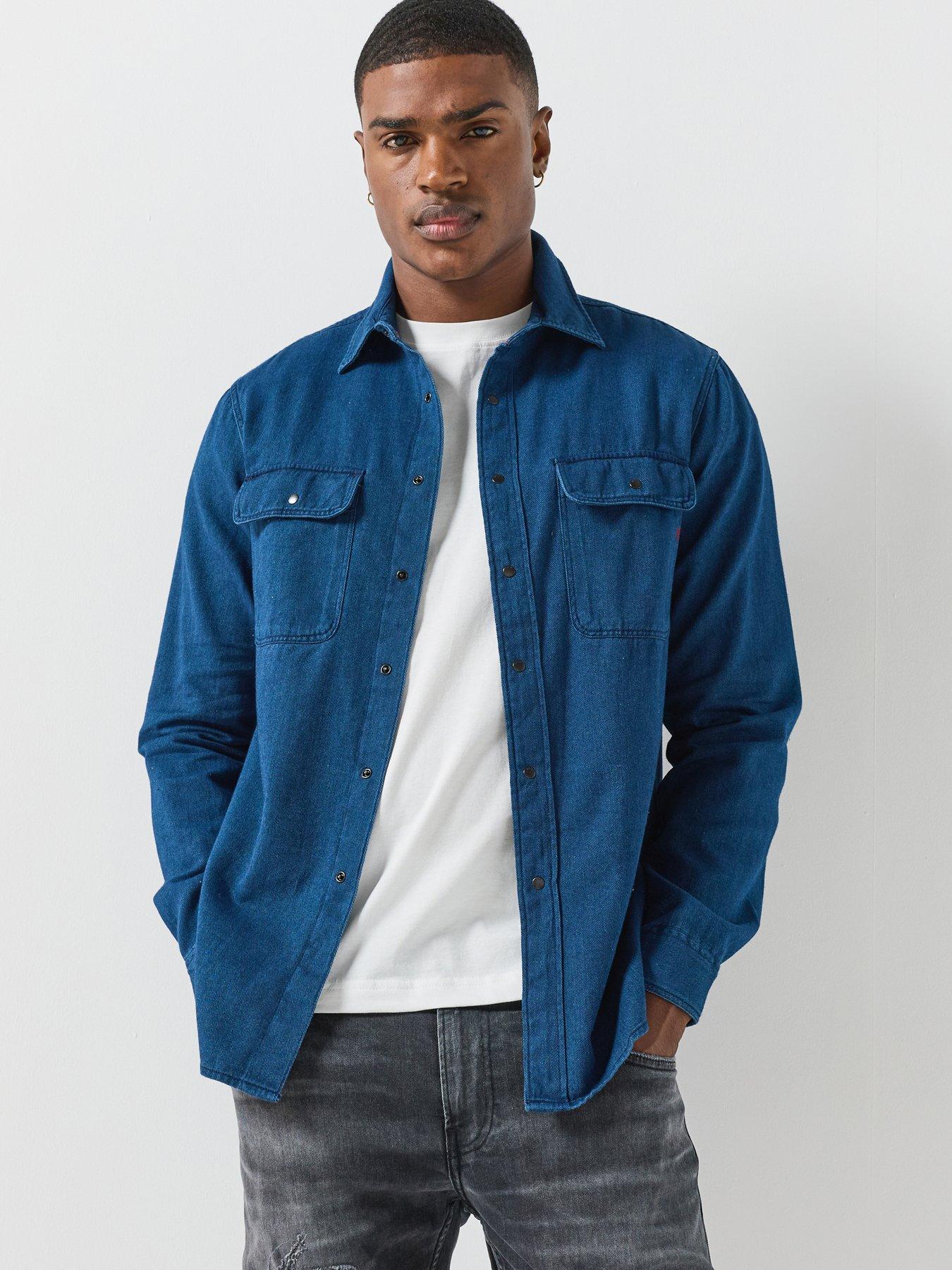 Image 1 of 6 of Replay Replay Denim Regular Fit Shirt - Dark Blue