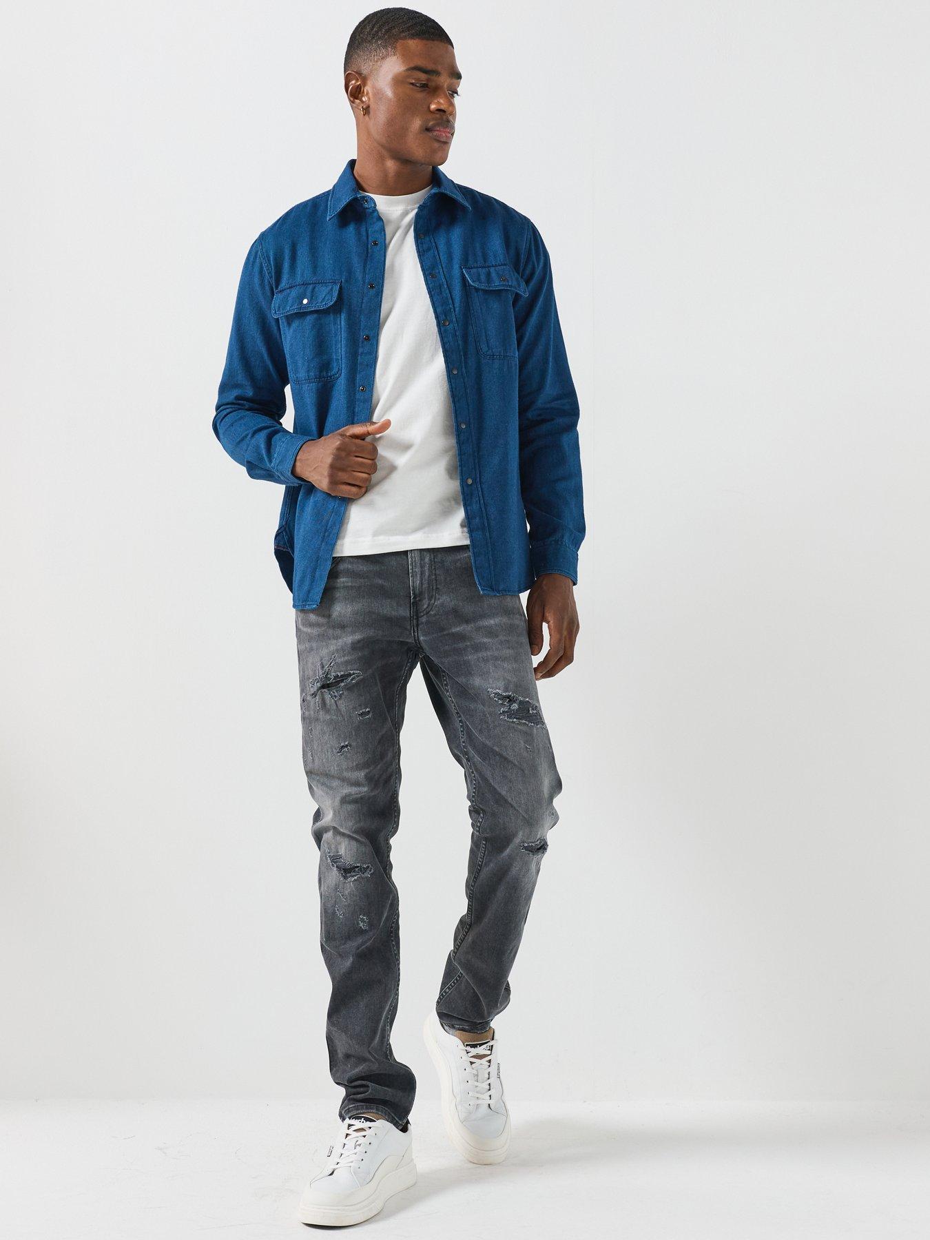 Image 3 of 6 of Replay Replay Denim Regular Fit Shirt - Dark Blue