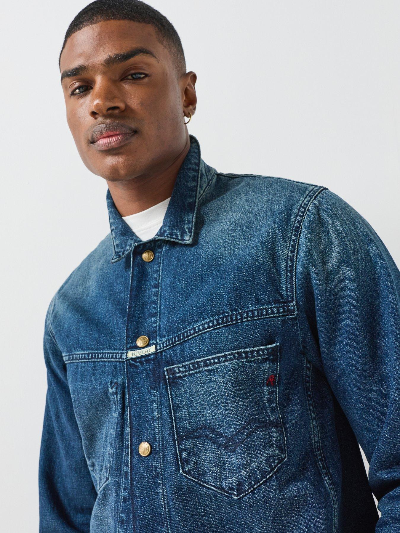 Image 4 of 5 of Replay Replay Relaxed Fit Denim Jacket - Dark Blue