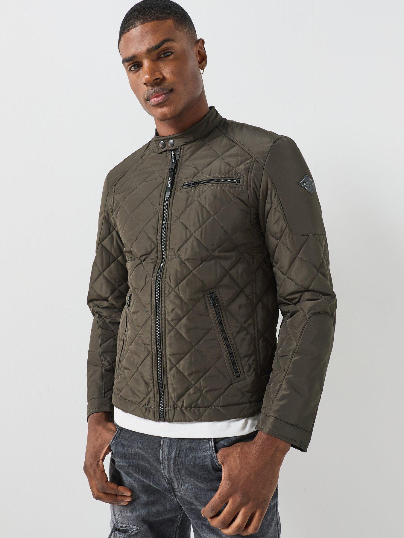 Image 1 of 6 of Replay Replay Biker Quilted Regular Fit Jacket - Dark Green