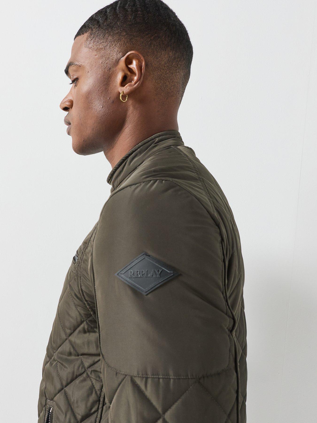 Image 5 of 6 of Replay Replay Biker Quilted Regular Fit Jacket - Dark Green