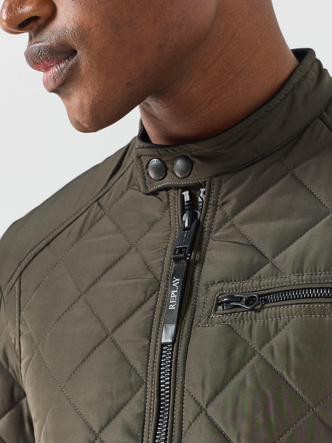 Image 6 of 6 of Replay Replay Biker Quilted Regular Fit Jacket - Dark Green