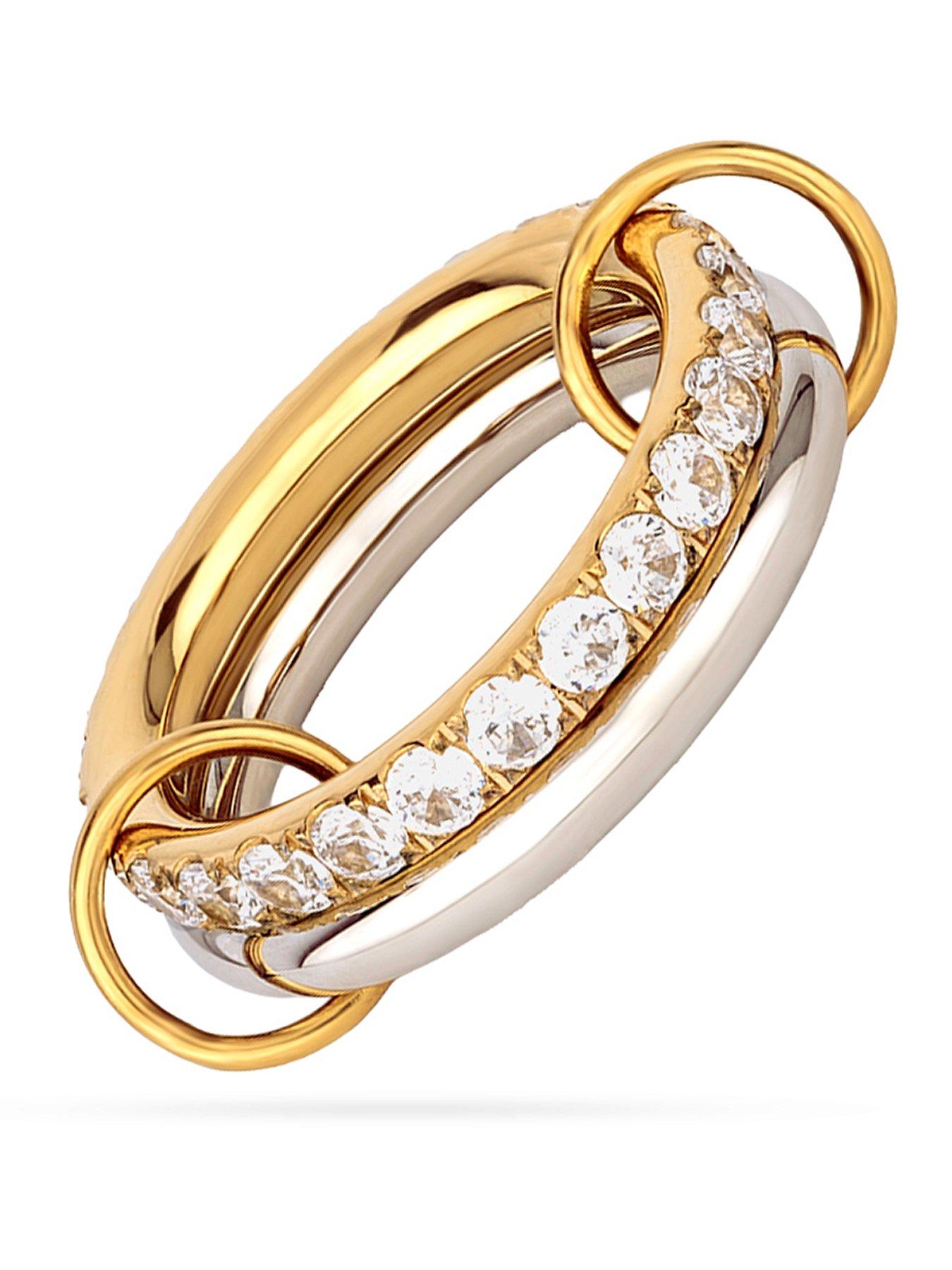 The Love Collection Gold Plated Stainless Steel Bi-Colour CZ Interlocking Rings