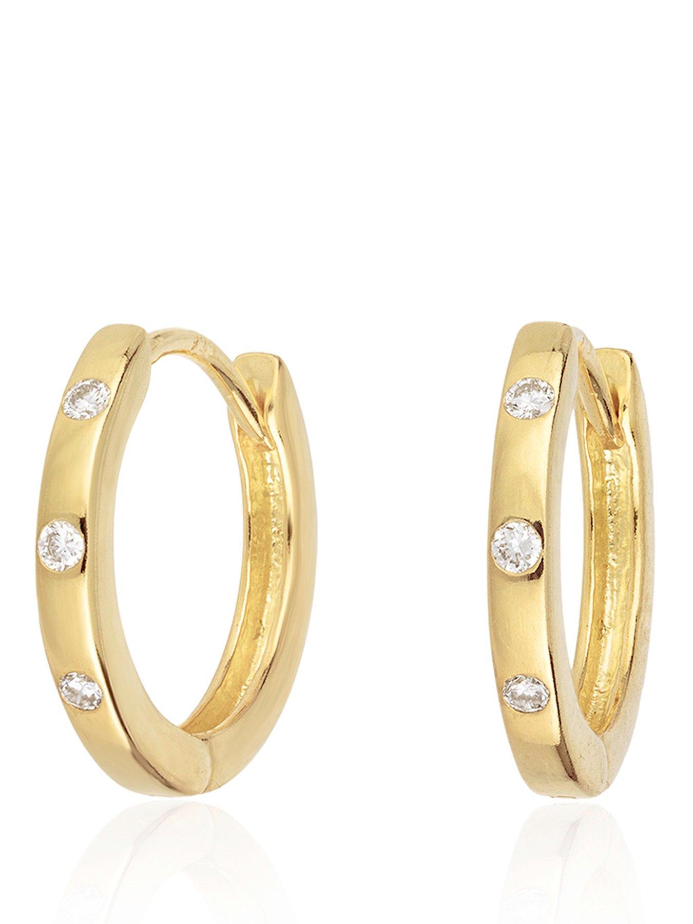 The Love Collection Gold Plated Sterling Silver Lab Grown Diamond Flush Set Huggies