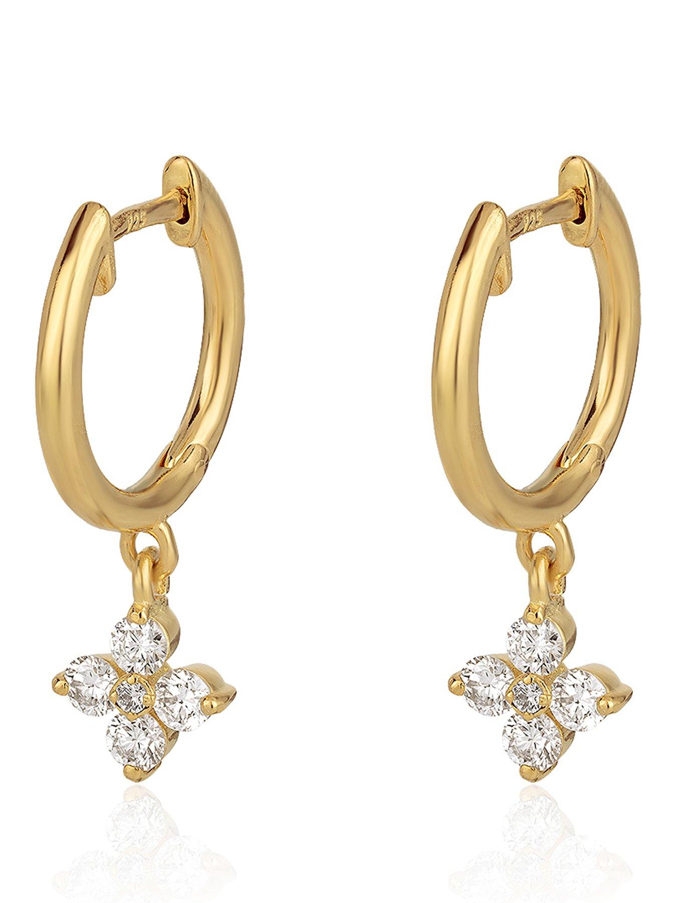The Love Collection Gold Plated Sterling Silver Lab Grown Diamond Set Flower Huggies