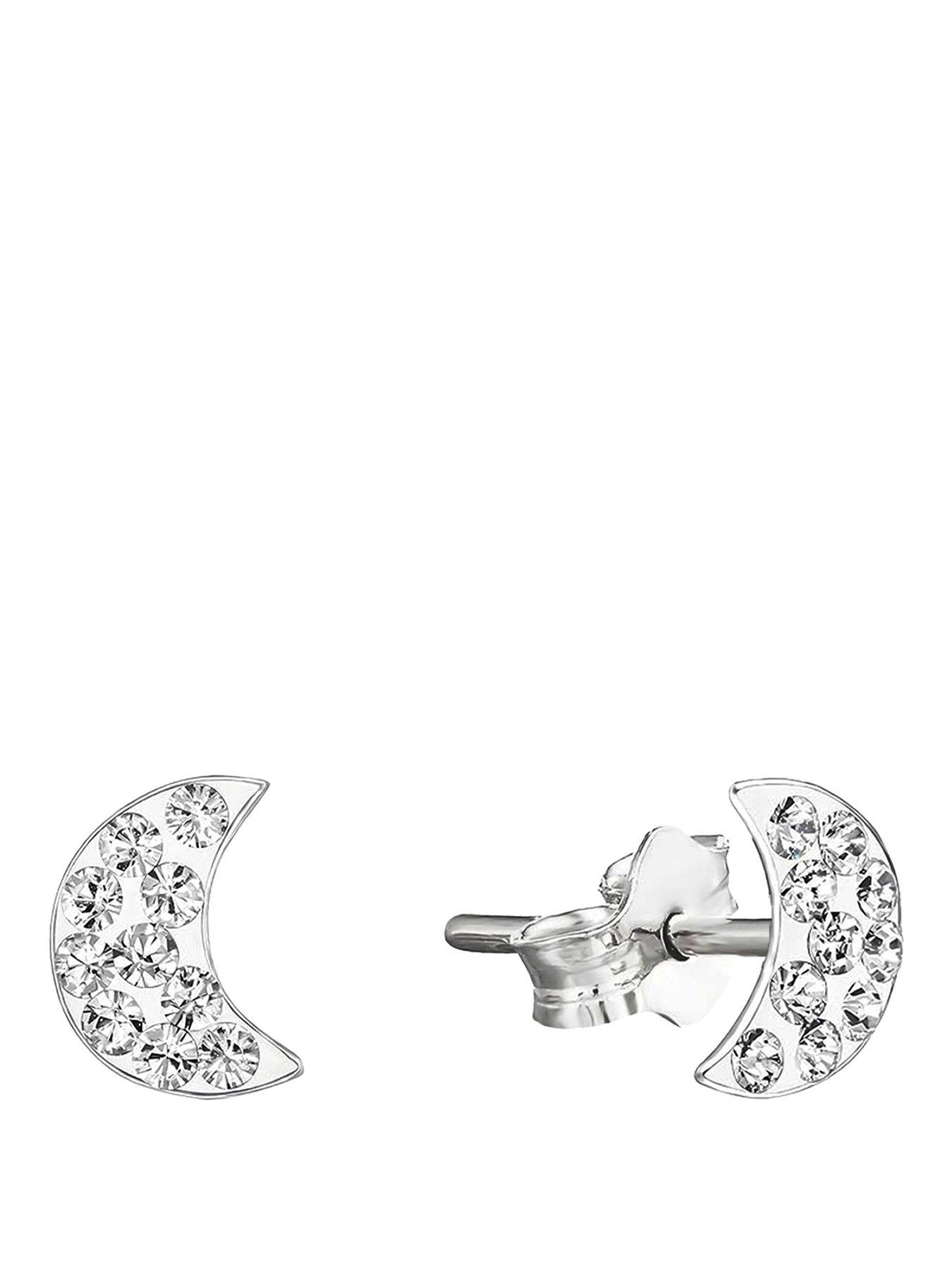 Image 1 of 5 of The Love Collection Sterling Silver Tiny Moon Crystal Studs