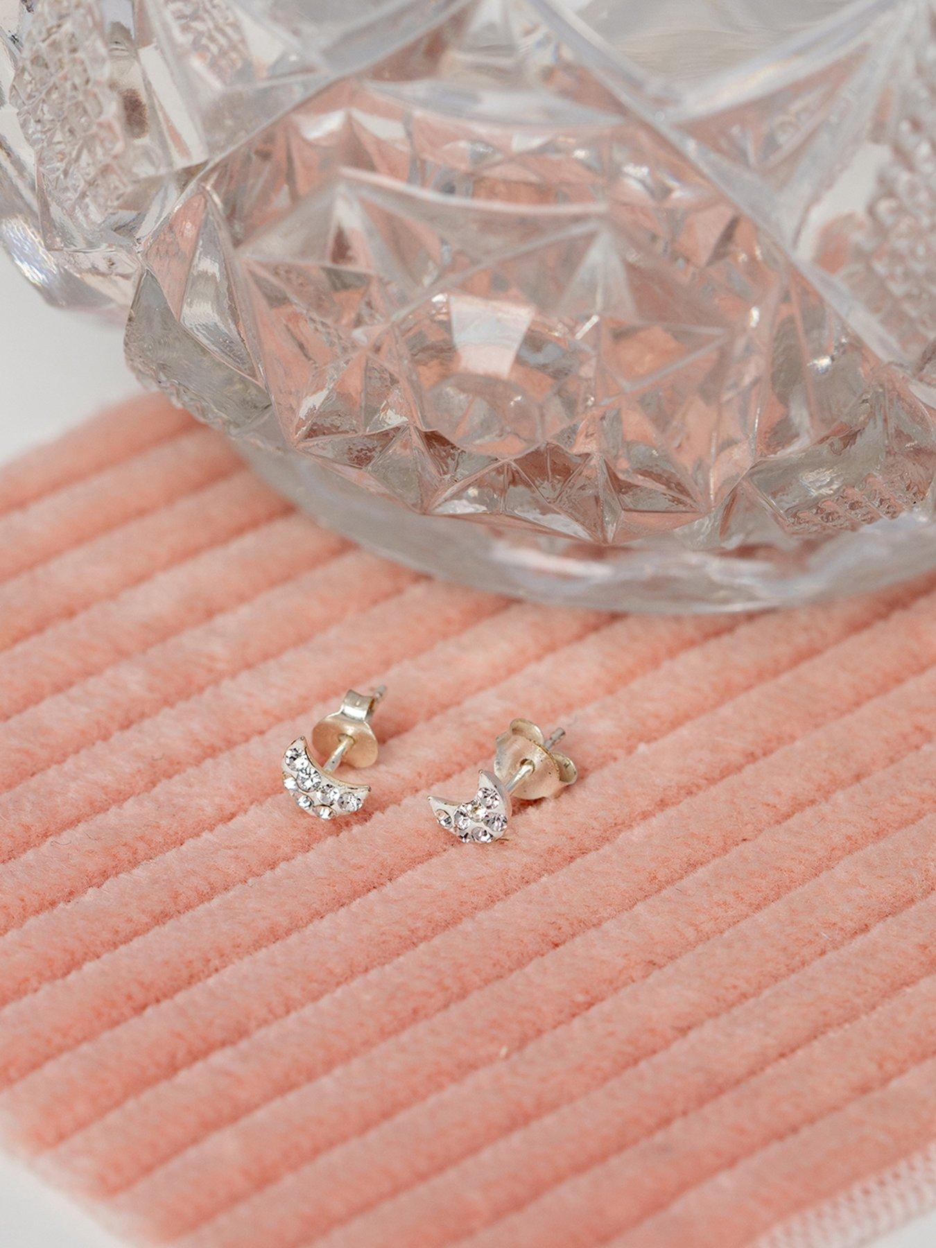 Image 2 of 5 of The Love Collection Sterling Silver Tiny Moon Crystal Studs