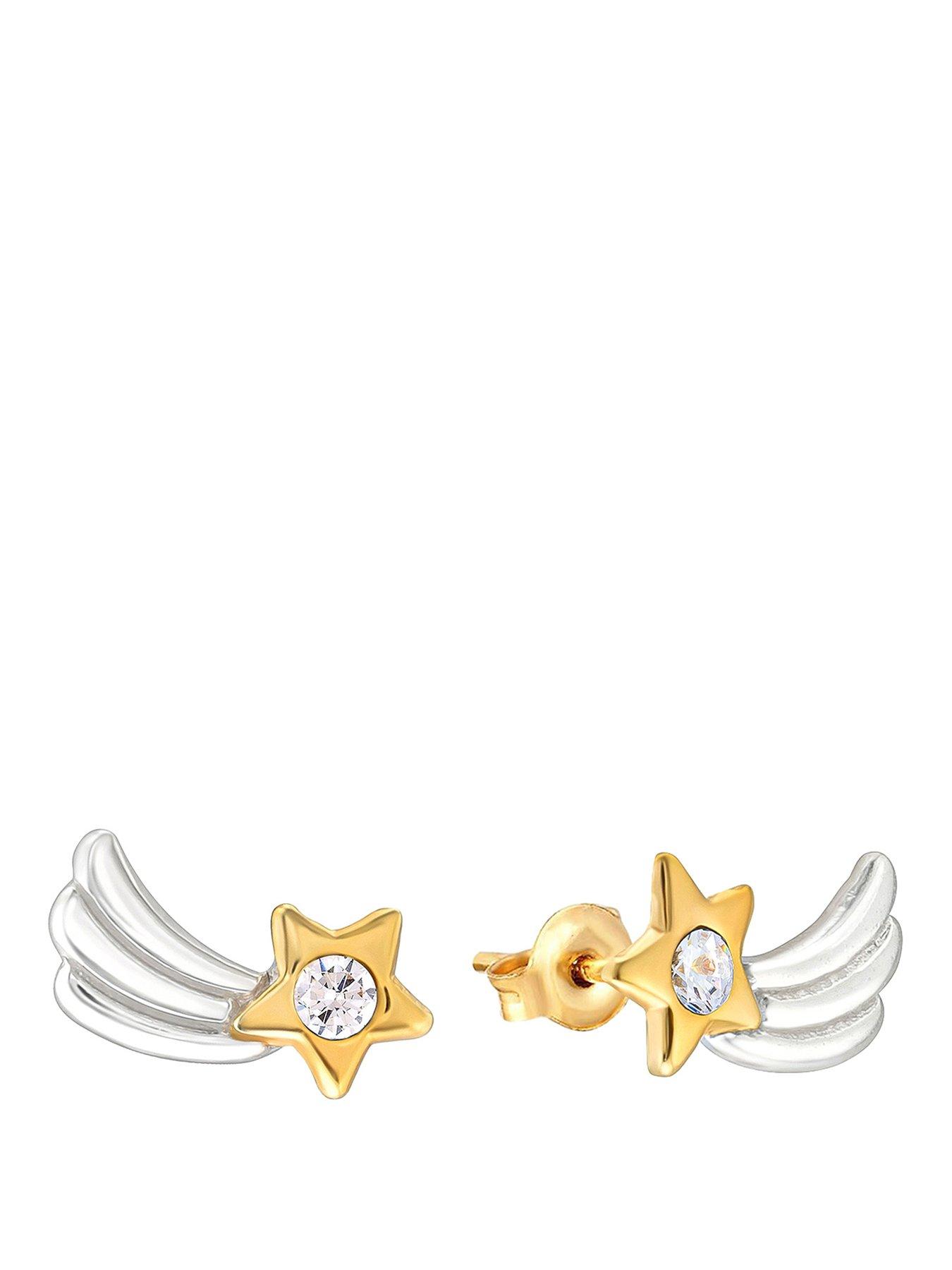 Image 1 of 6 of The Love Collection Serling Silver Two Tone Star Studs with Gingerbread Novelty Box