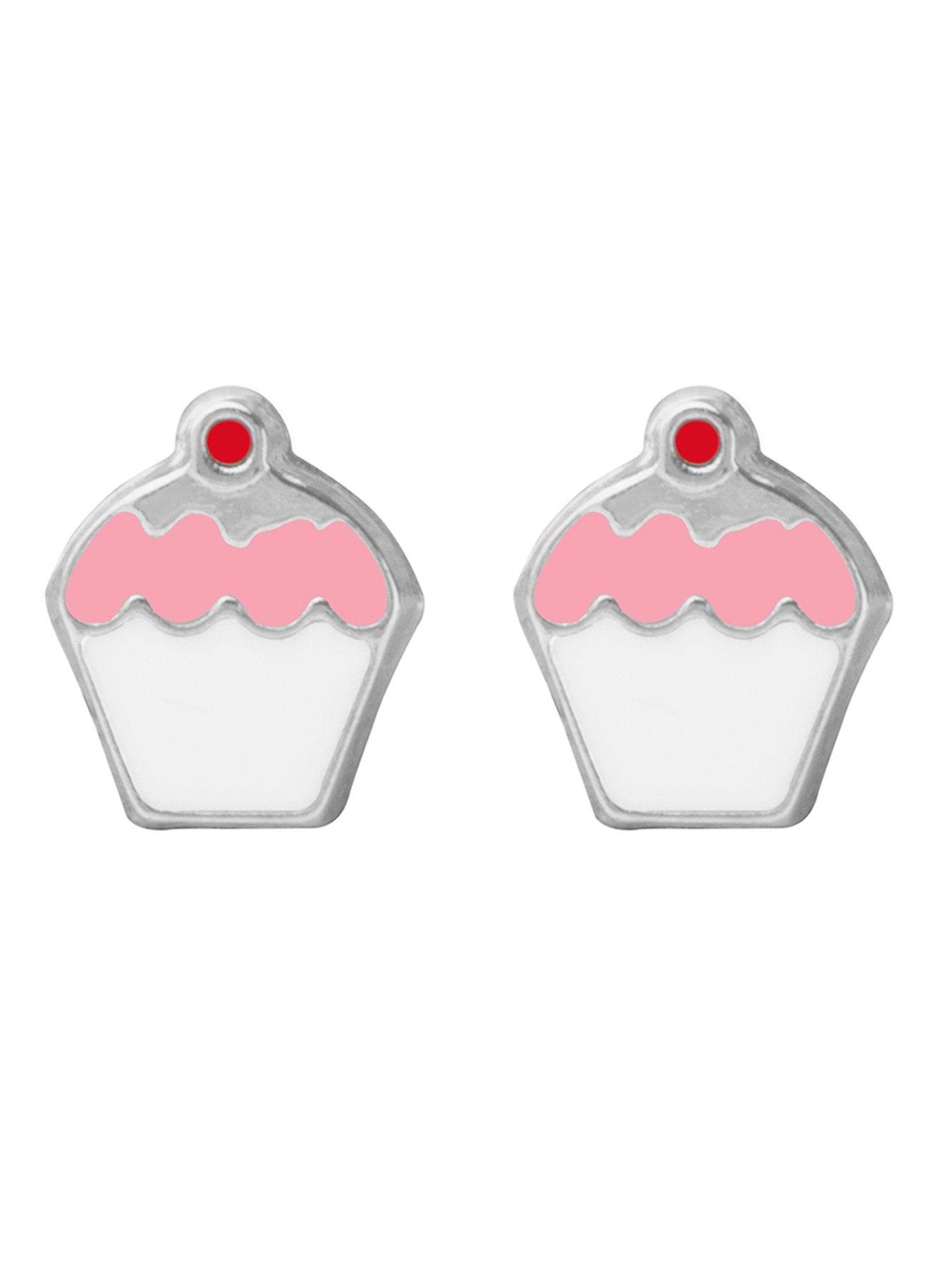 Image 3 of 6 of The Love Collection Sterling Silver Enamel Cupcake Stud Earrings with Cupcake Novelty Box