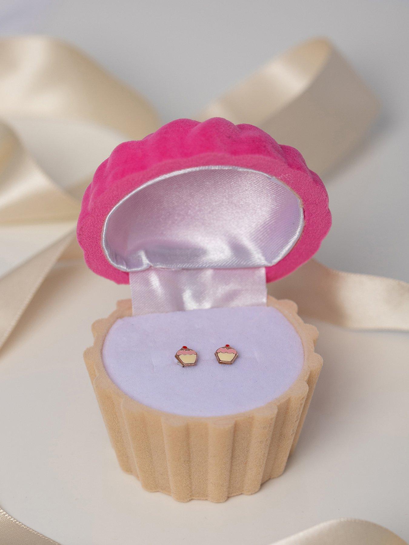 Image 4 of 6 of The Love Collection Sterling Silver Enamel Cupcake Stud Earrings with Cupcake Novelty Box