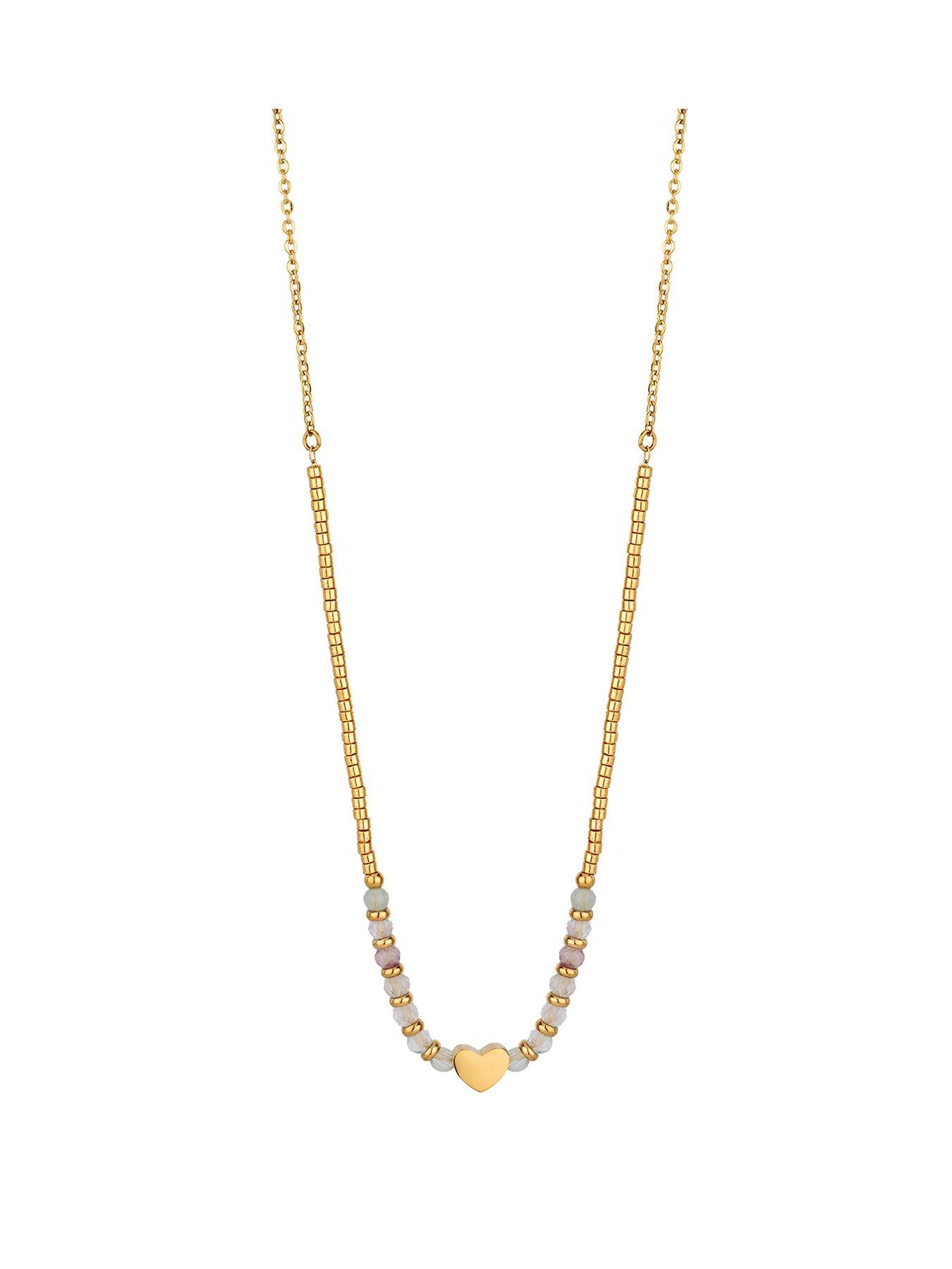 The Love Collection Gold Plated Stainless Steel Purple Fluorite Heart Necklace
