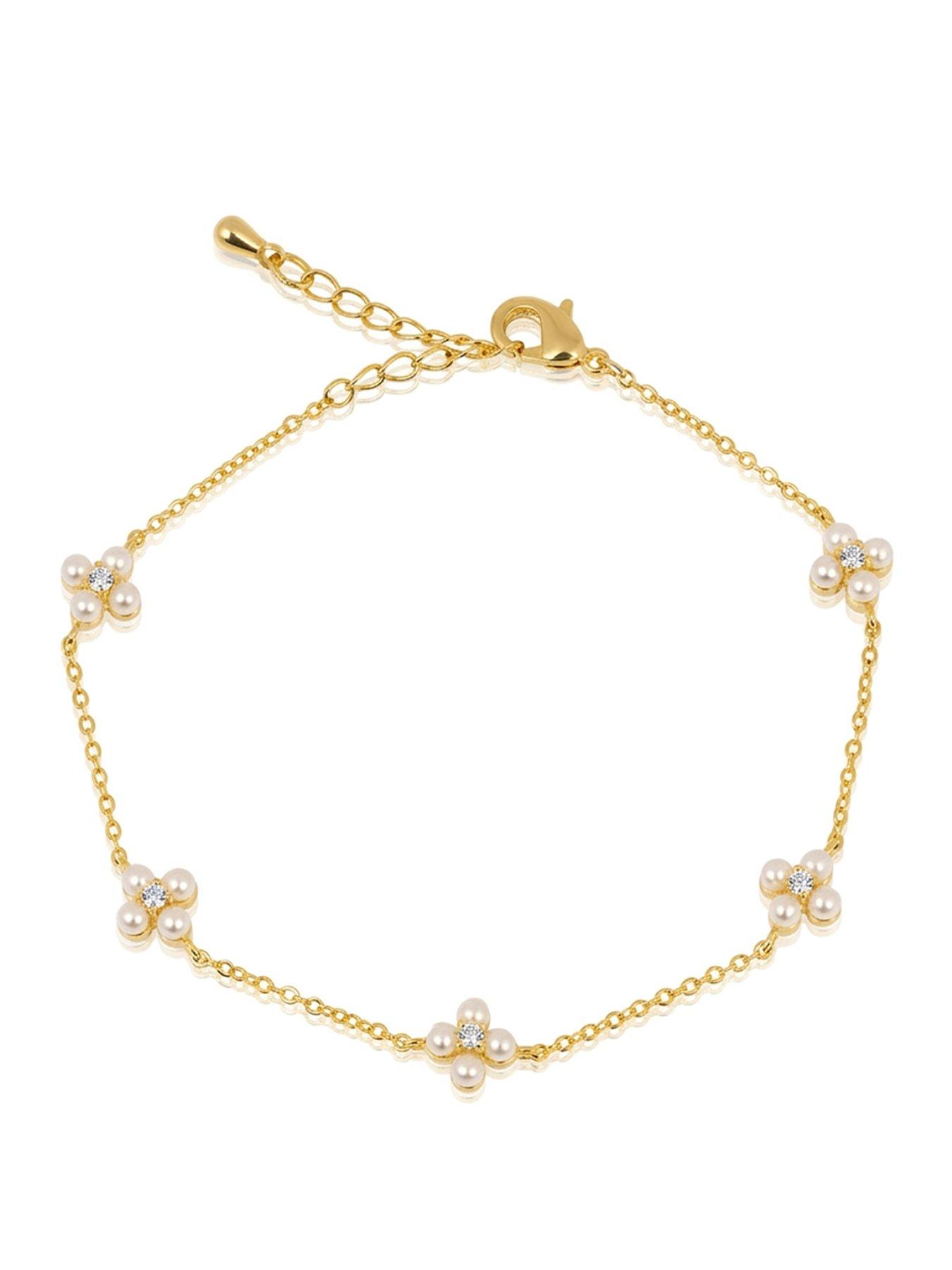 The Love Collection Gold Plated Stainless Steel Pearl Flower Bracelet