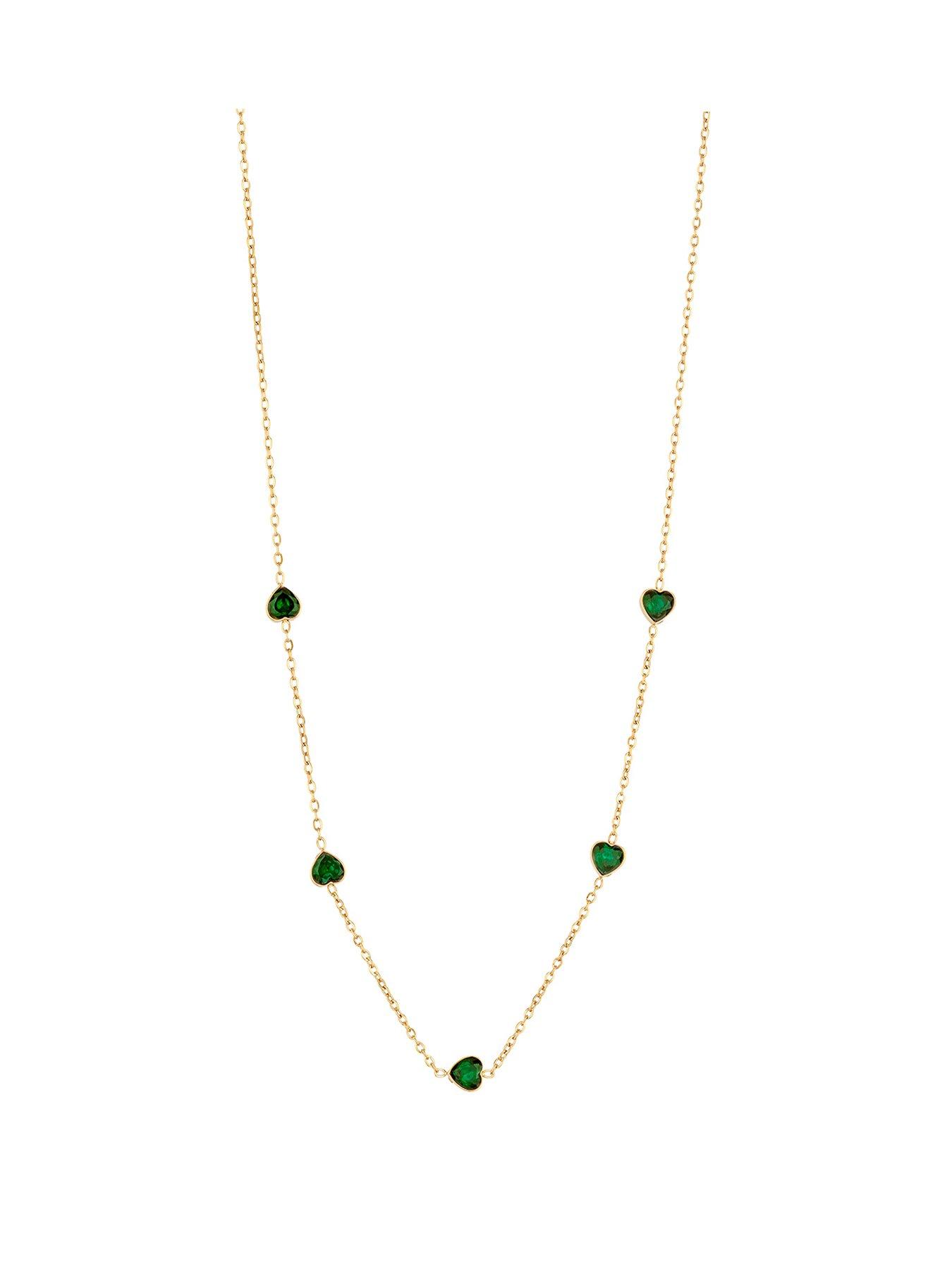 The Love Collection Gold Plated Stainless Steel Emerald CZ Multi Heart Enamel Necklace