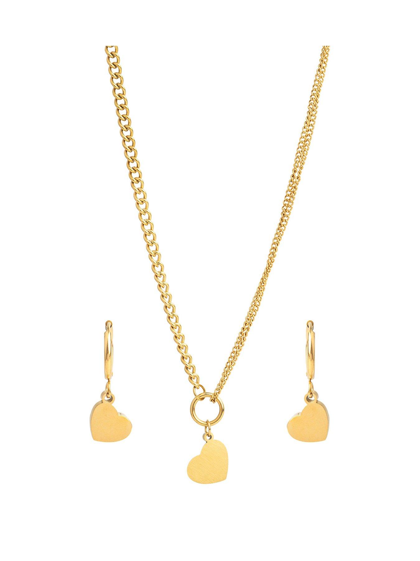 The Love Collection Gold Plated Stainless Steel Heart Personalised Necklace & Earrings Set
