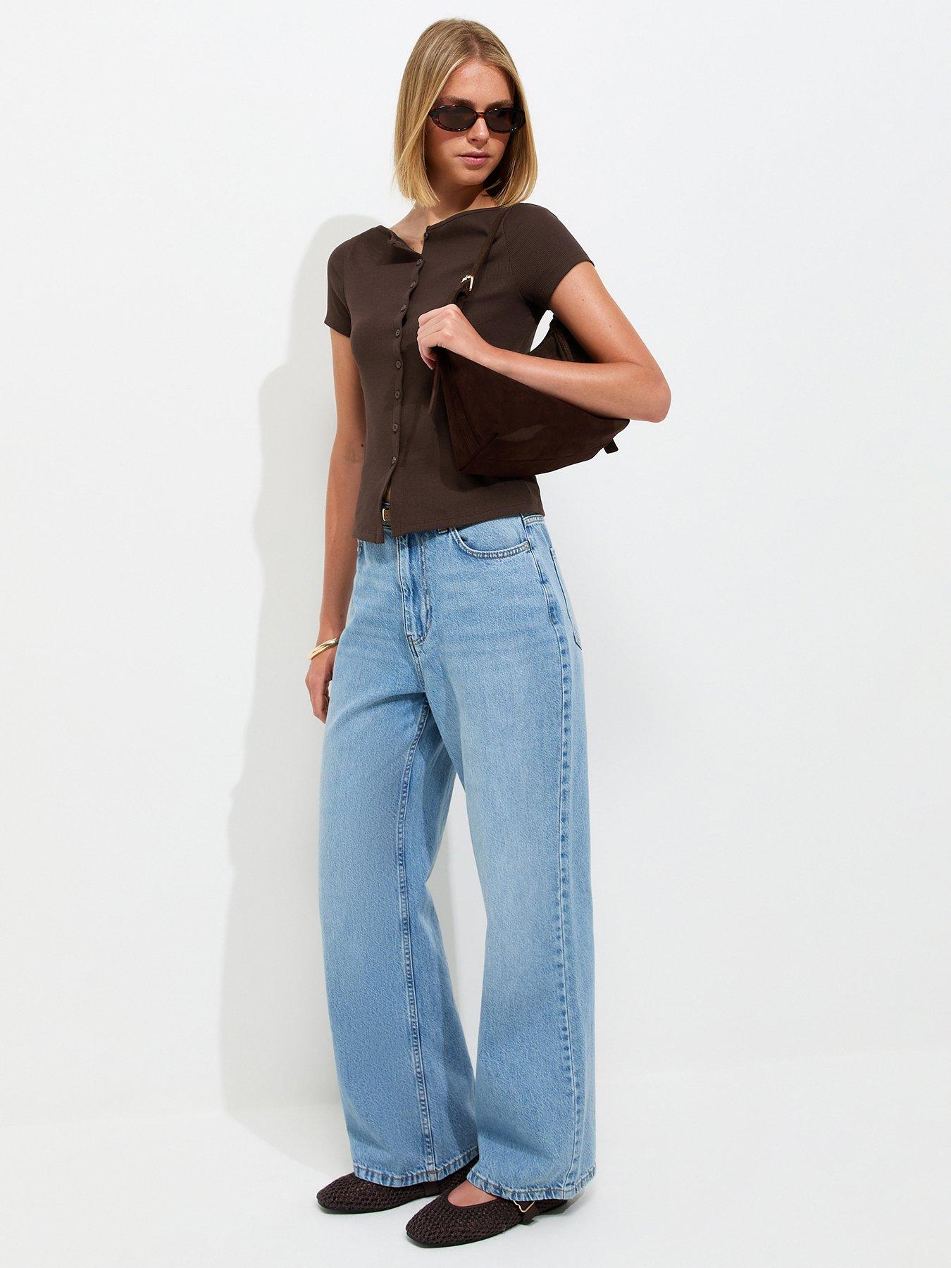 Image 3 of 6 of New Look Cotton Rich Button Through Baby Tee T-Shirt - Brown