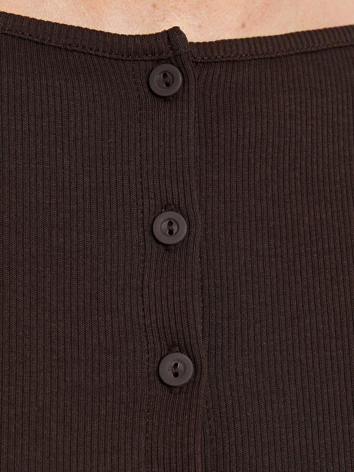 Image 6 of 6 of New Look Cotton Rich Button Through Baby Tee T-Shirt - Brown