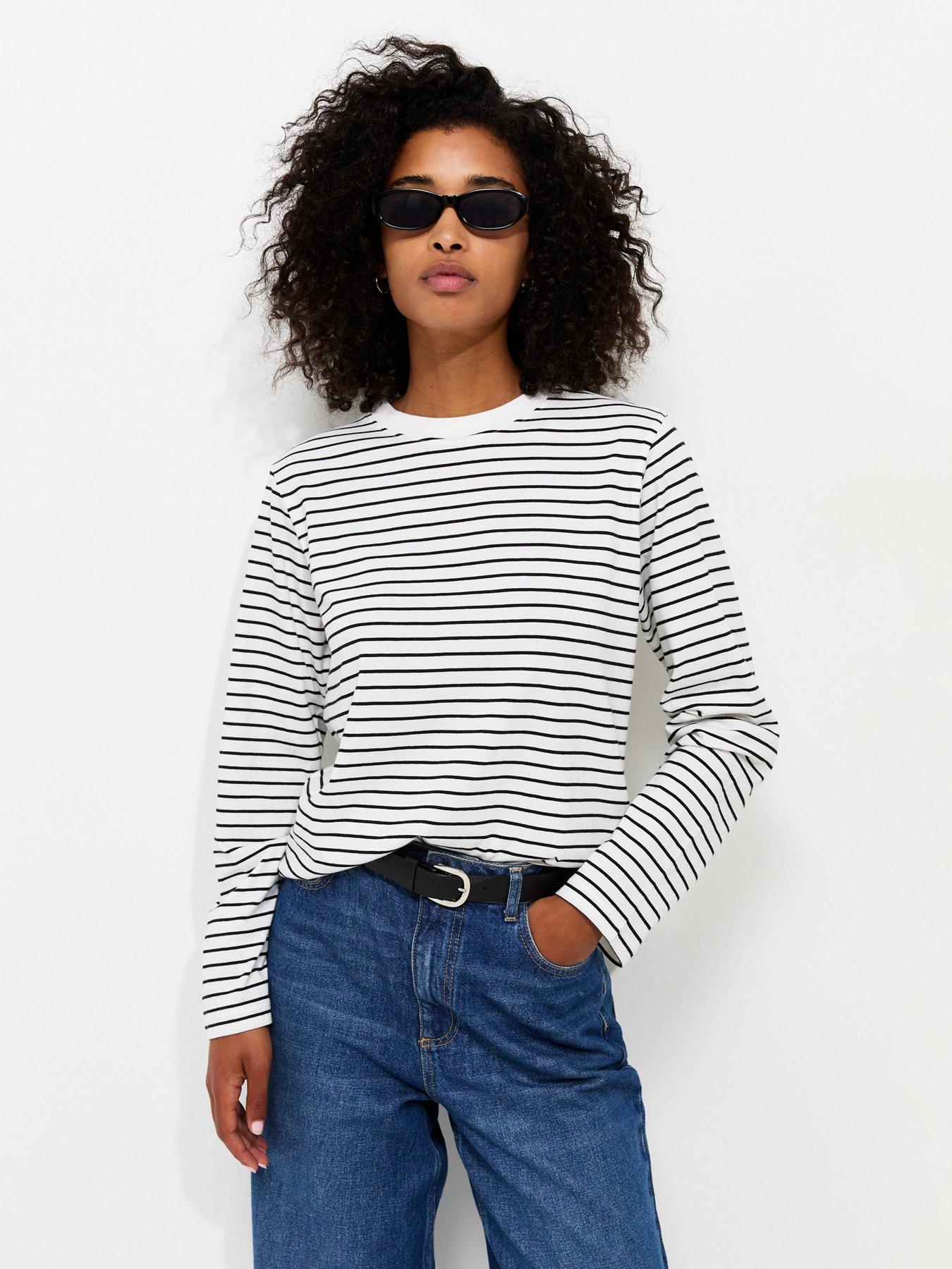 New Look White Cotton Striped Boxy Long Sleeve T-shirt