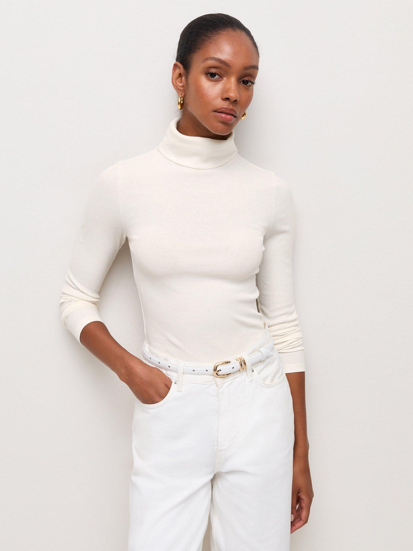 Image 1 of 5 of New Look Cream Cotton Rich Ribbed Roll Neck Top