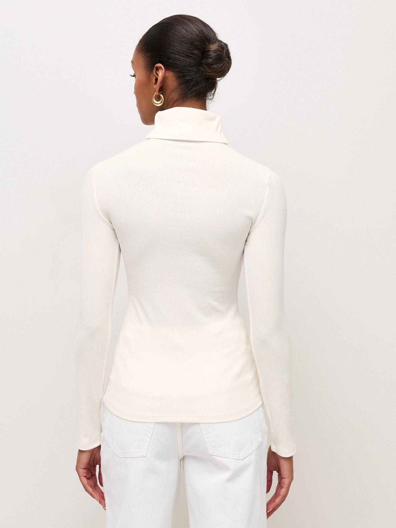 Image 2 of 5 of New Look Cream Cotton Rich Ribbed Roll Neck Top