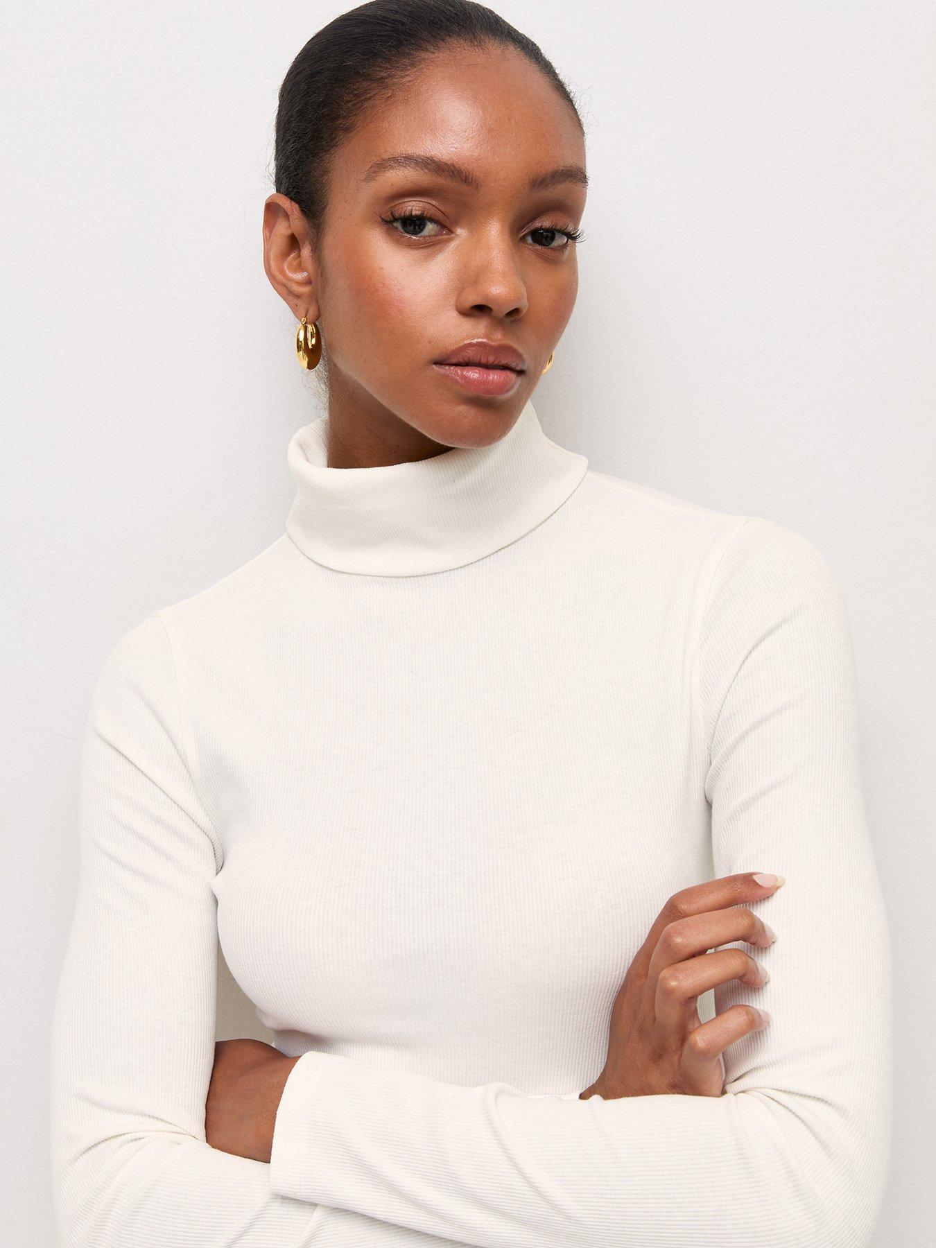 Image 4 of 5 of New Look Cream Cotton Rich Ribbed Roll Neck Top
