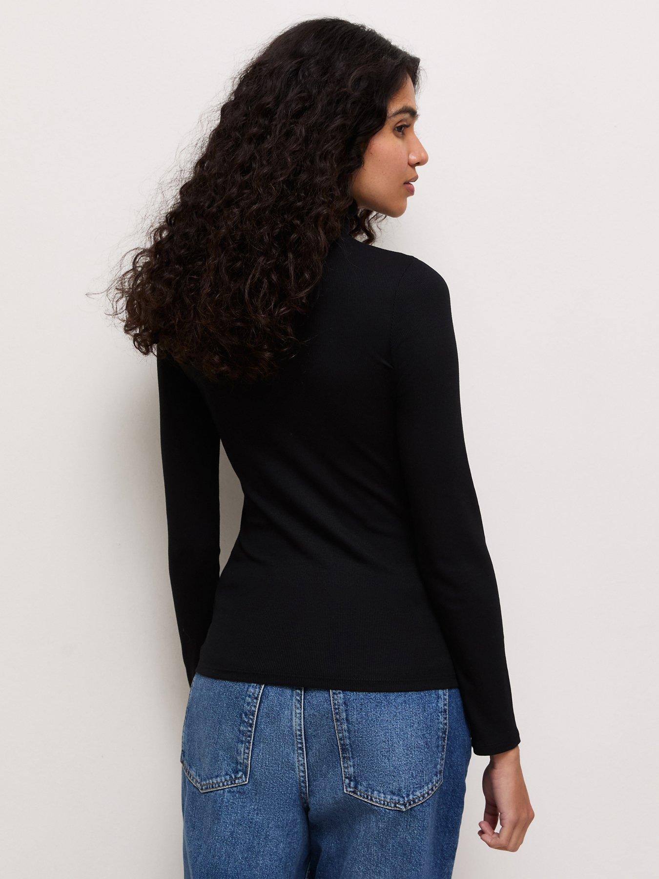 Image 2 of 5 of New Look Womens Ribbed Roll Neck Long Sleeve Blouse - Black