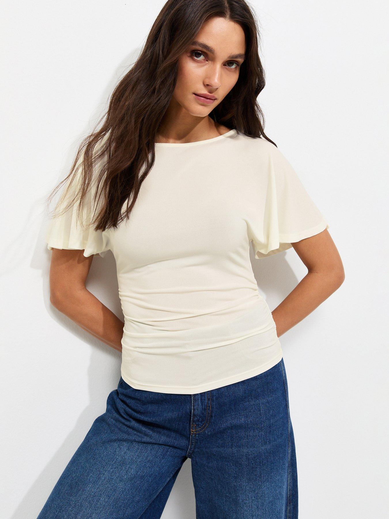 New Look Batwing Sleeve Corset Top - Cream