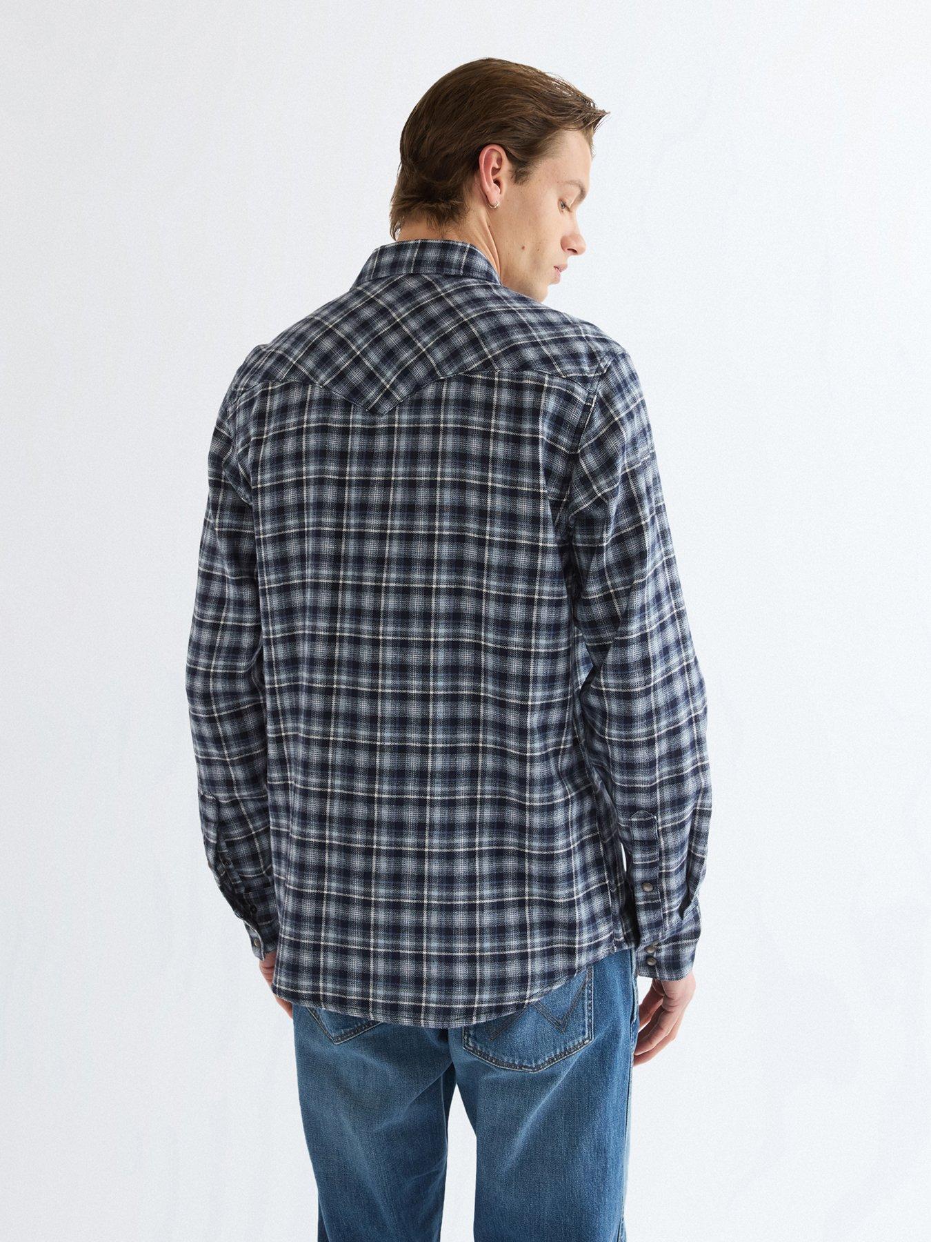 Image 2 of 5 of Wrangler Western Check Long Sleeve Shirt - Dark Blue