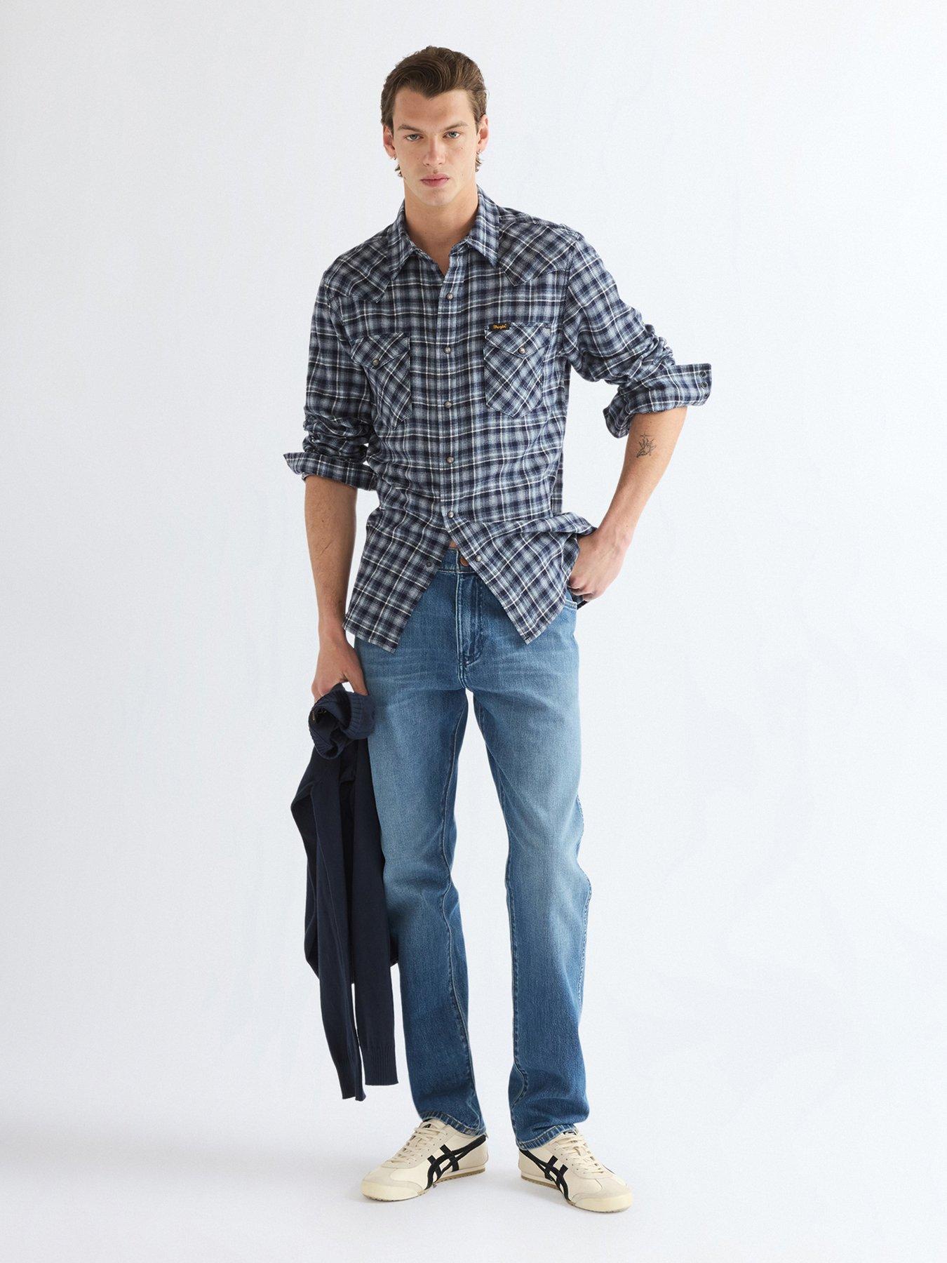 Image 3 of 5 of Wrangler Western Check Long Sleeve Shirt - Dark Blue