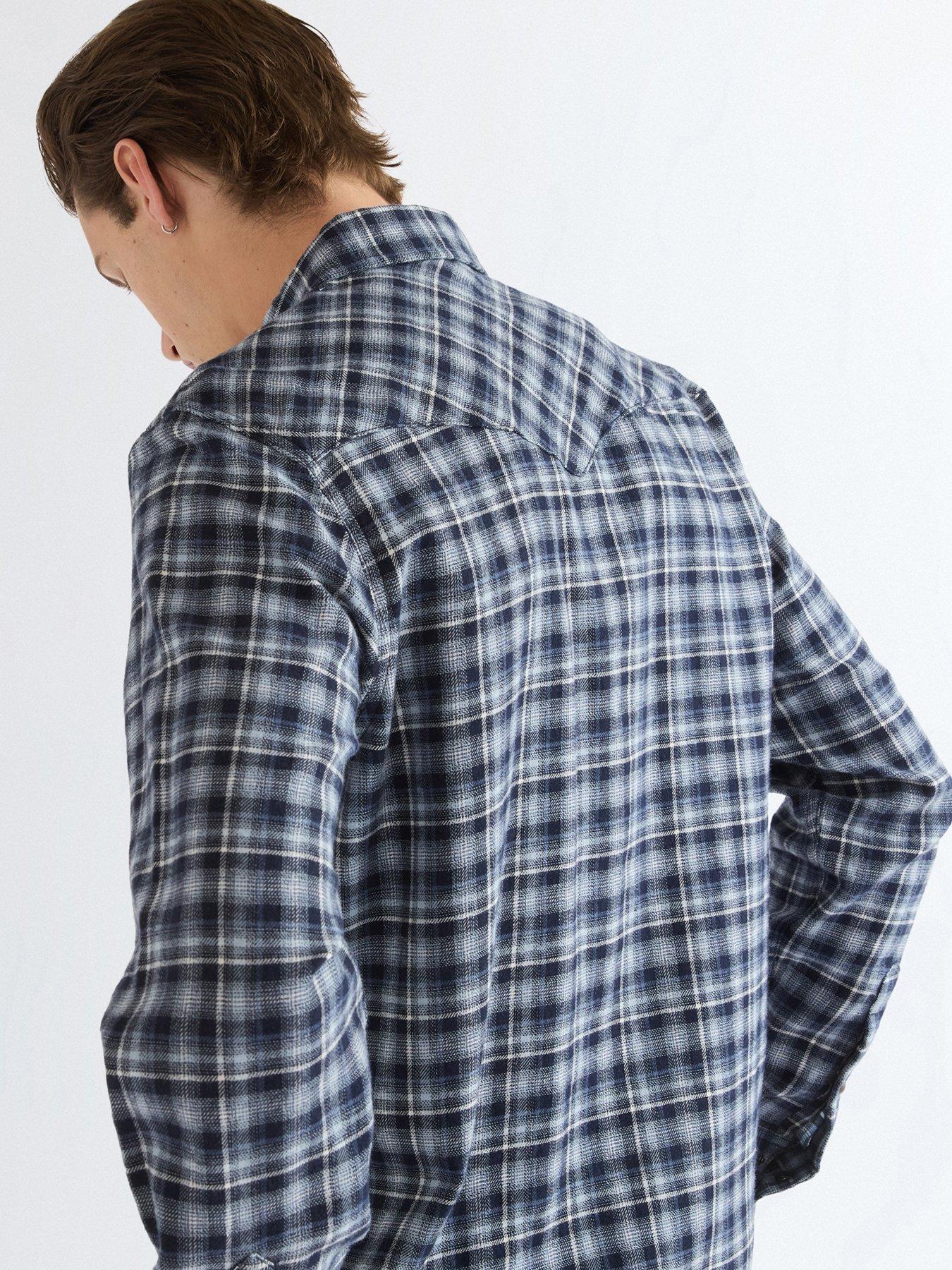 Image 5 of 5 of Wrangler Western Check Long Sleeve Shirt - Dark Blue