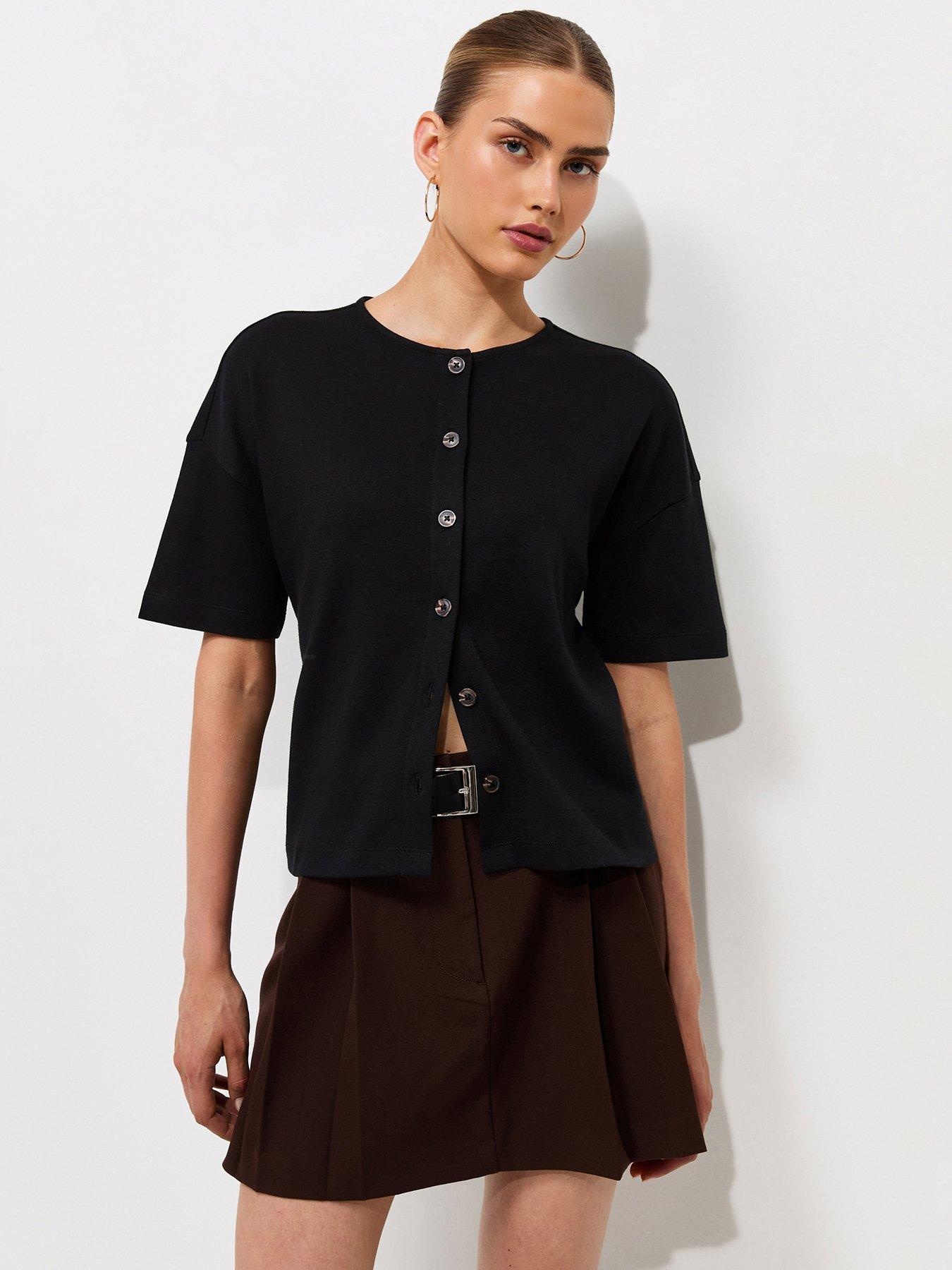New Look Premium Black Heavyweight Cotton Button Through T-shirt