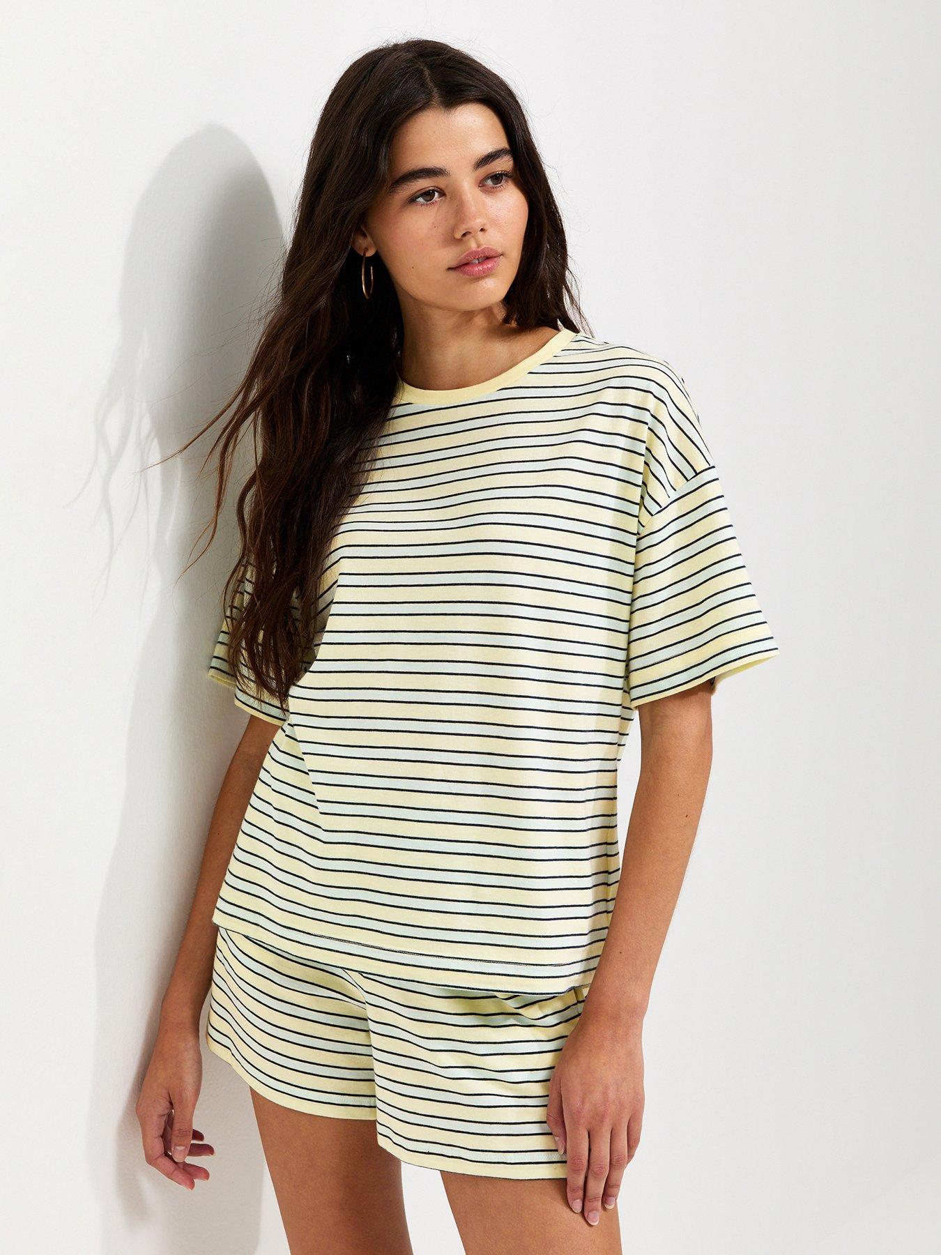 New Look Cotton Striped Boxy Crew Neck T-Shirt - Yellow