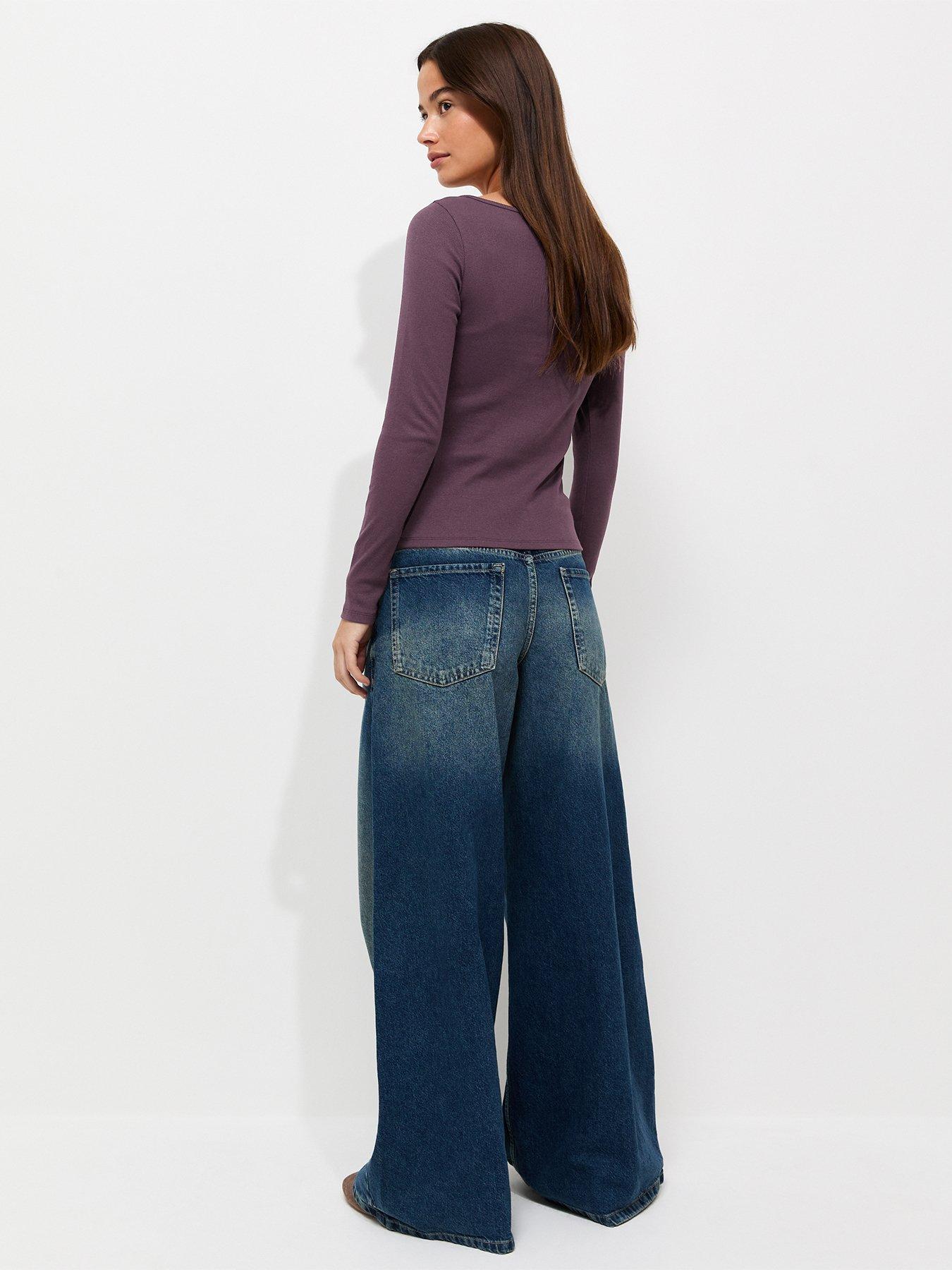 Image 2 of 5 of New Look Womens Ribbed Button Through Slash Neck Blouse - Burgundy
