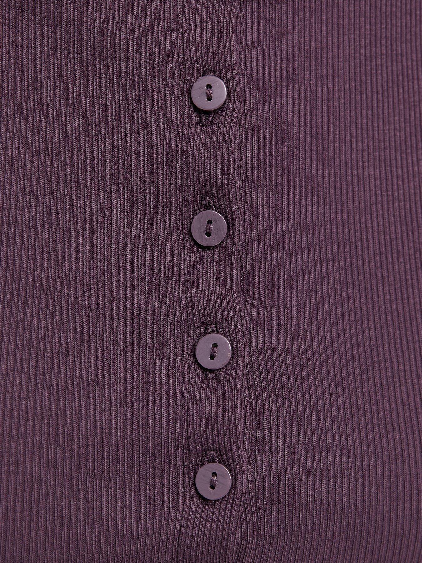 Image 5 of 5 of New Look Womens Ribbed Button Through Slash Neck Blouse - Burgundy