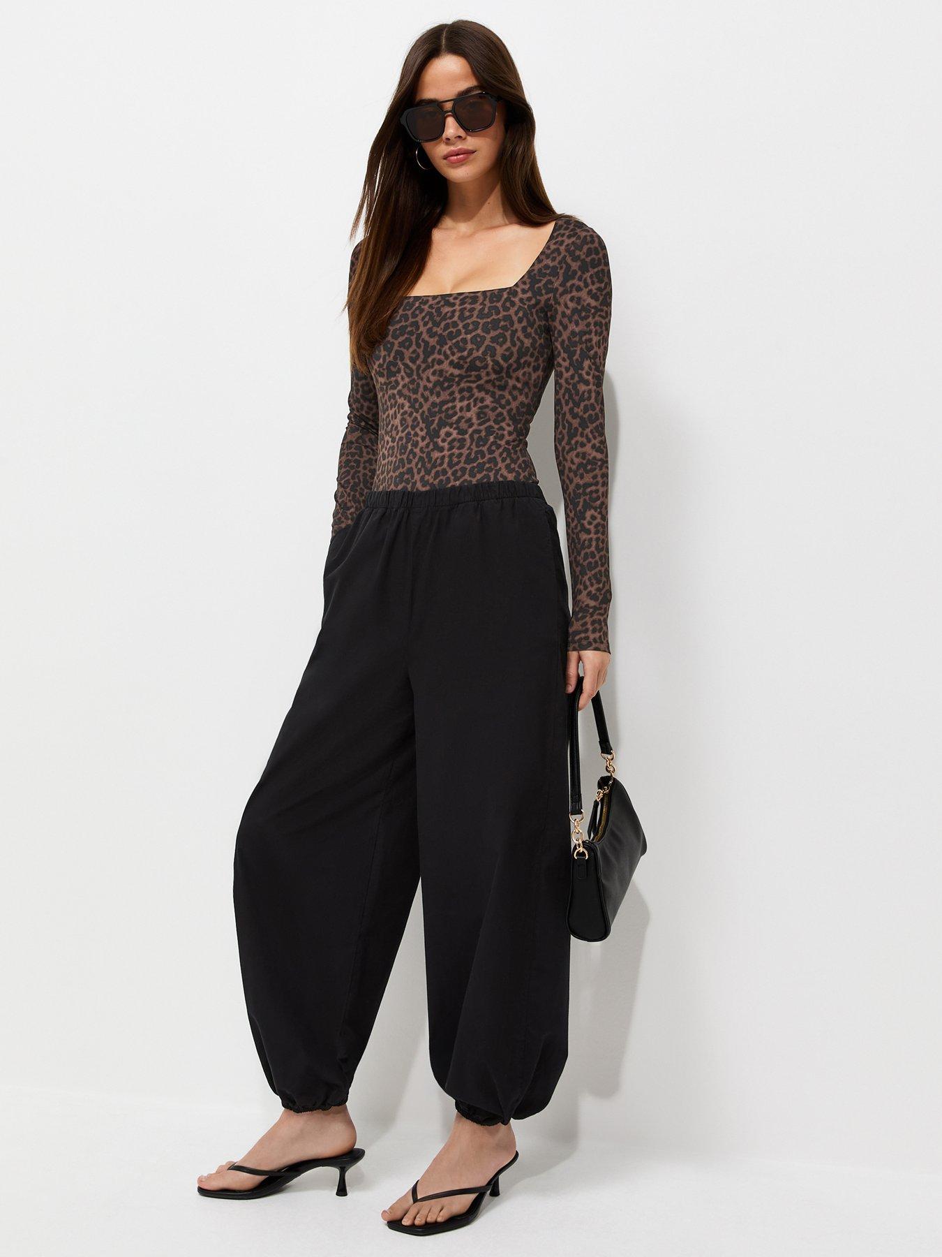 New Look Slinky Leopard Print Square Neck Long Sleeve Bodysuit - Brown
