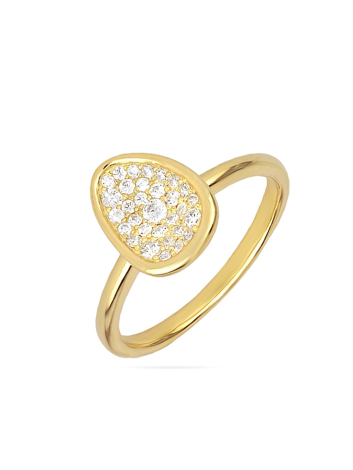 Image 3 of 6 of The Love Collection Gold Plated Sterling Silver Pave CZ Pebble Ring