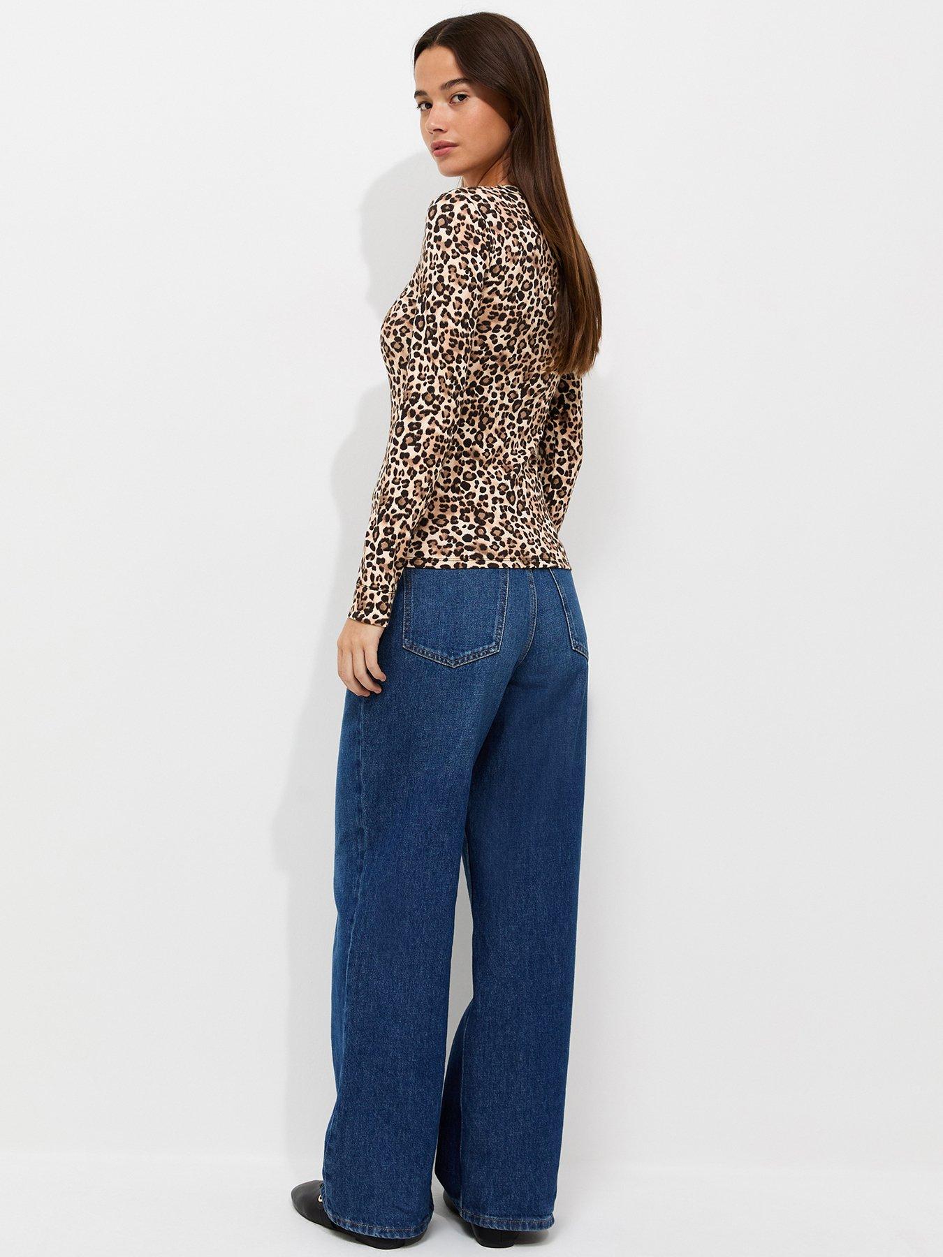 Image 2 of 6 of New Look Womens Cotton Rich Ribbed Leopard Print Blouse - Brown