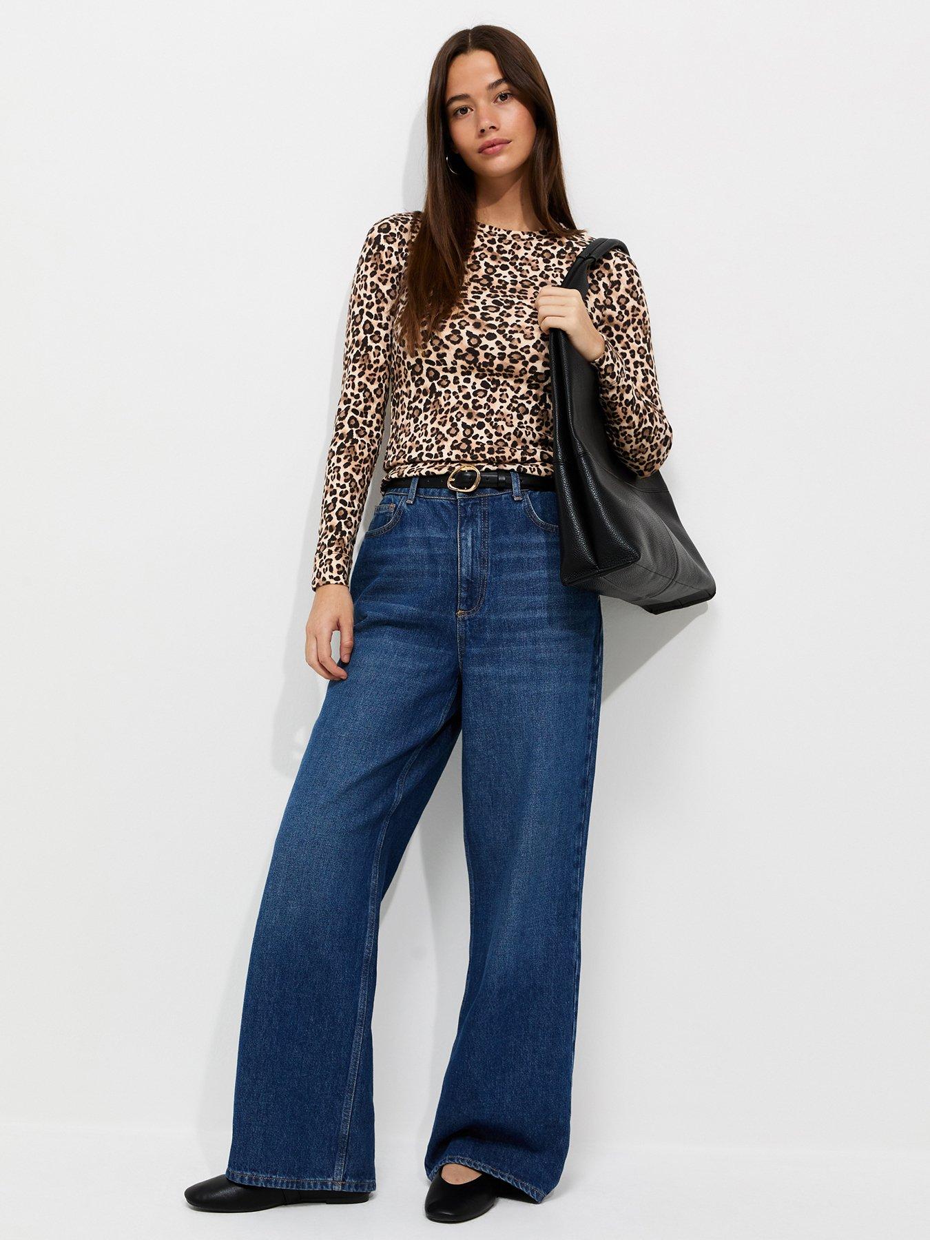 Image 3 of 6 of New Look Womens Cotton Rich Ribbed Leopard Print Blouse - Brown
