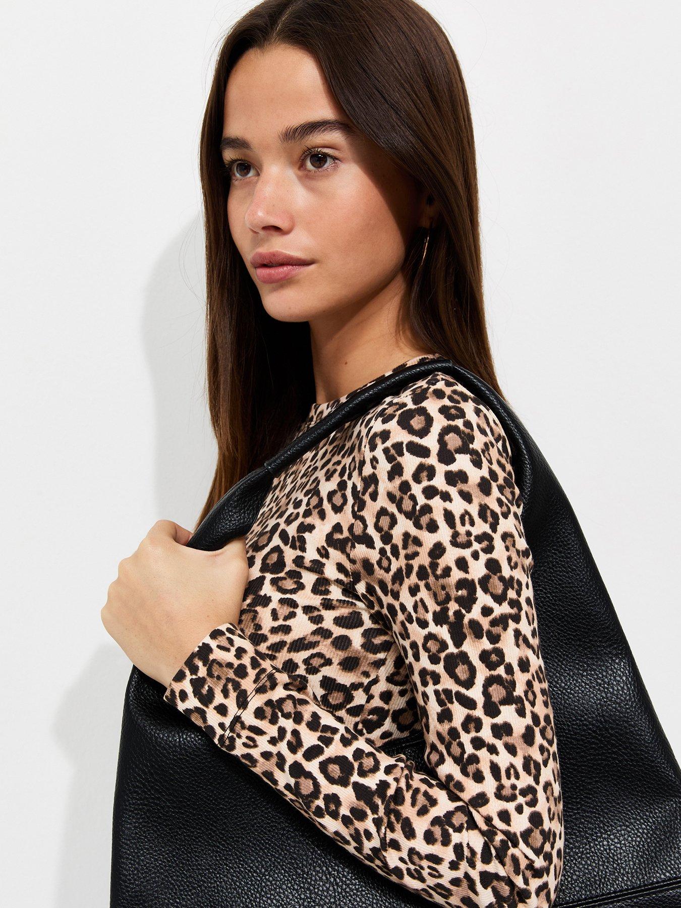 Image 5 of 6 of New Look Womens Cotton Rich Ribbed Leopard Print Blouse - Brown