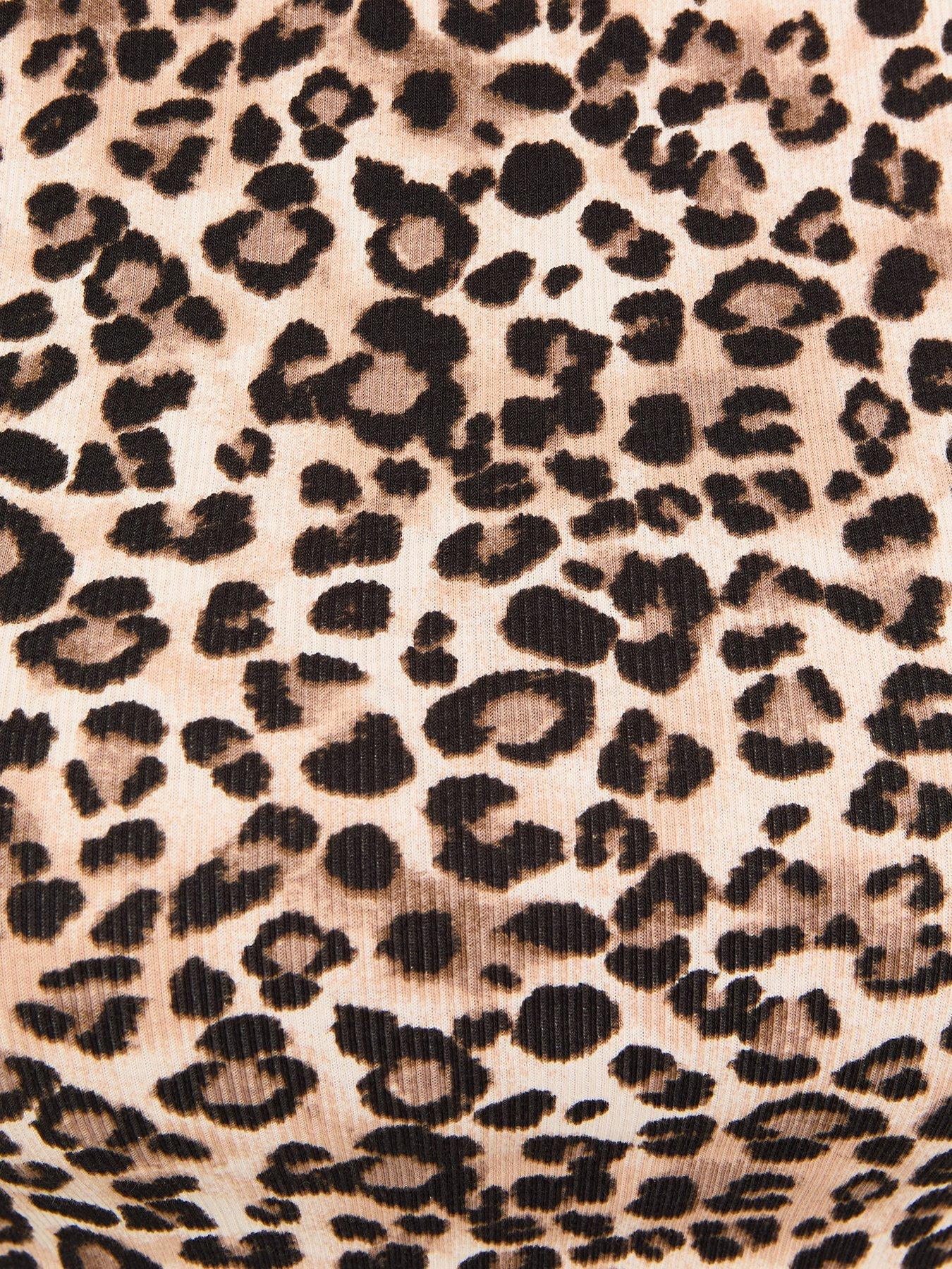 Image 6 of 6 of New Look Womens Cotton Rich Ribbed Leopard Print Blouse - Brown