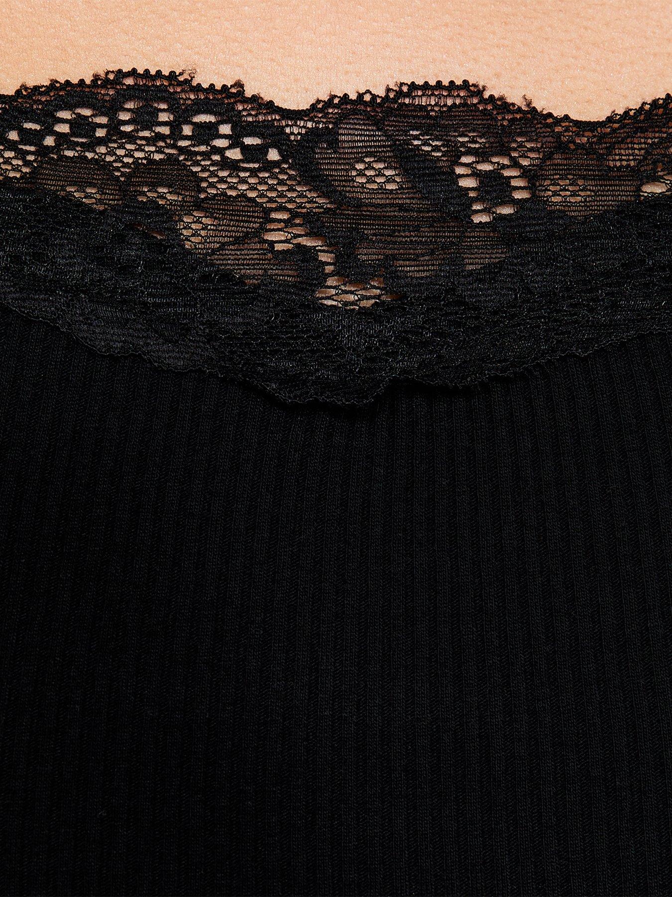 Image 5 of 5 of New Look Womens Bardot Lace Trim Long Sleeve Blouse - Black