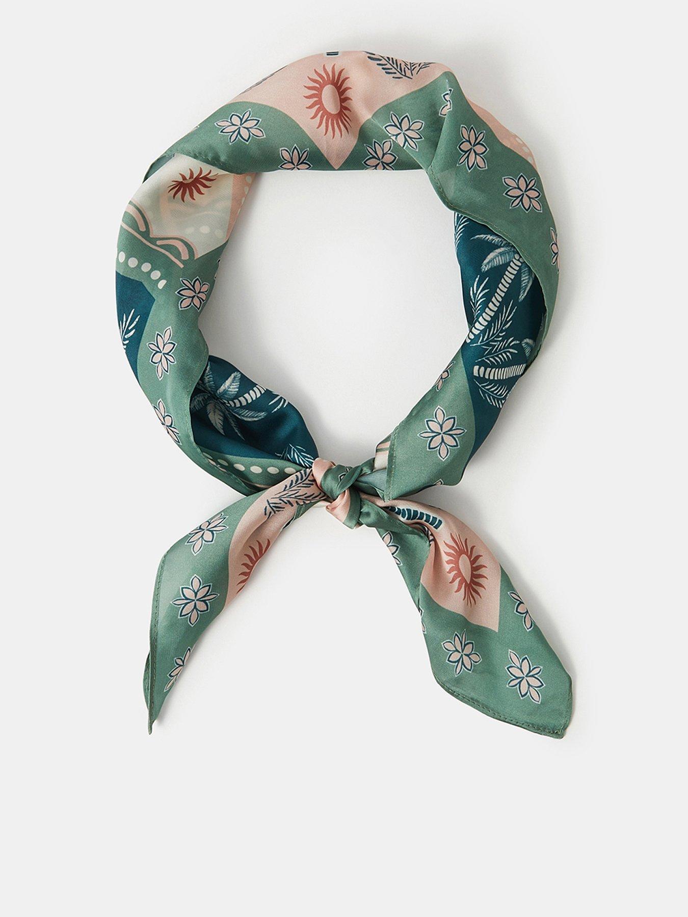 Image 1 of 3 of Accessorize Palm Print Satin Square Scarf - Green