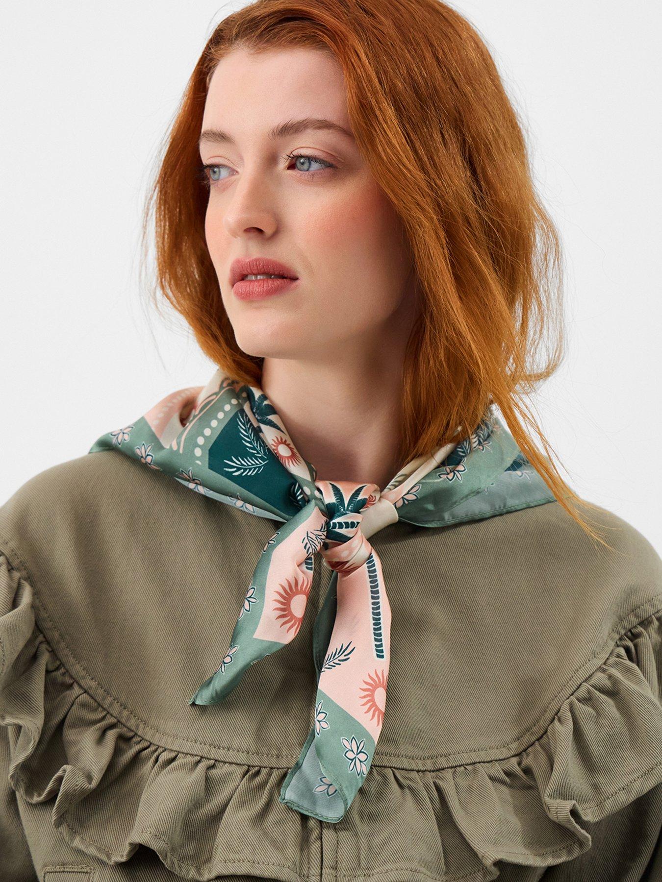 Image 2 of 3 of Accessorize Palm Print Satin Square Scarf - Green