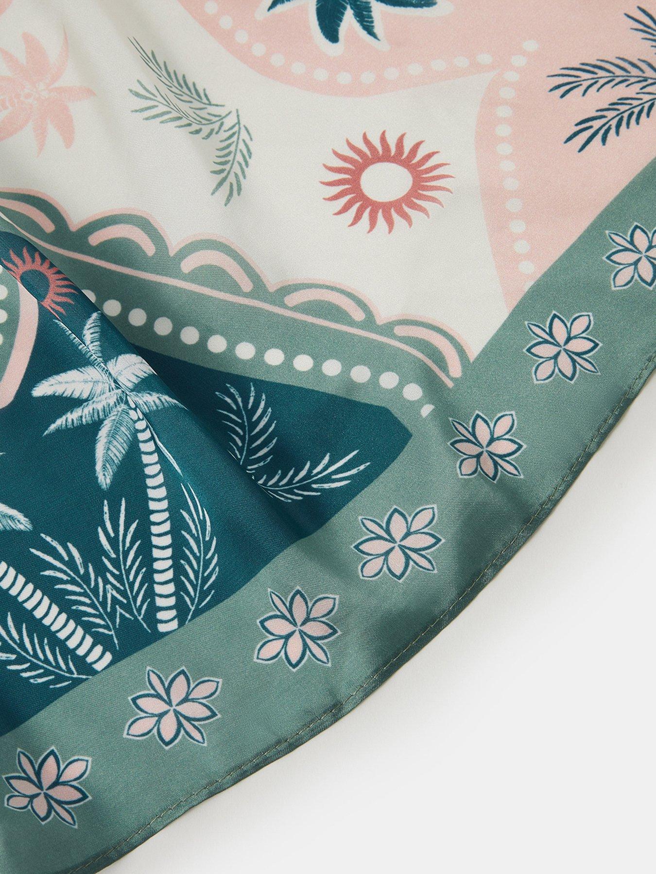Image 3 of 3 of Accessorize Palm Print Satin Square Scarf - Green