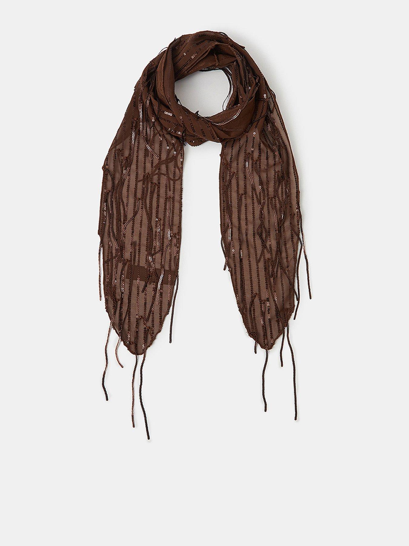 Accessorize Sequin Embellished Skinny Scarf - Brown